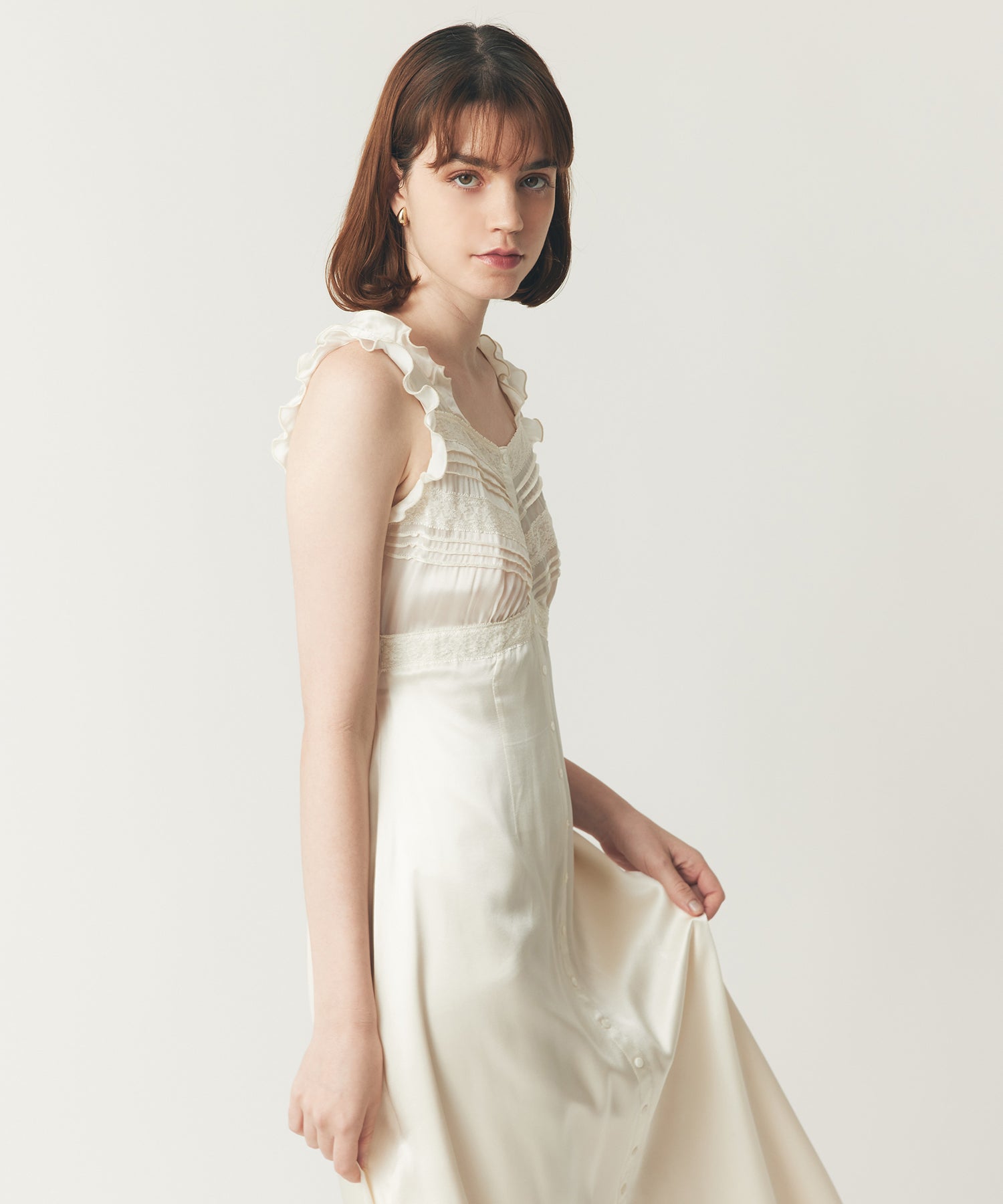 シルクピンタックレースワンピース