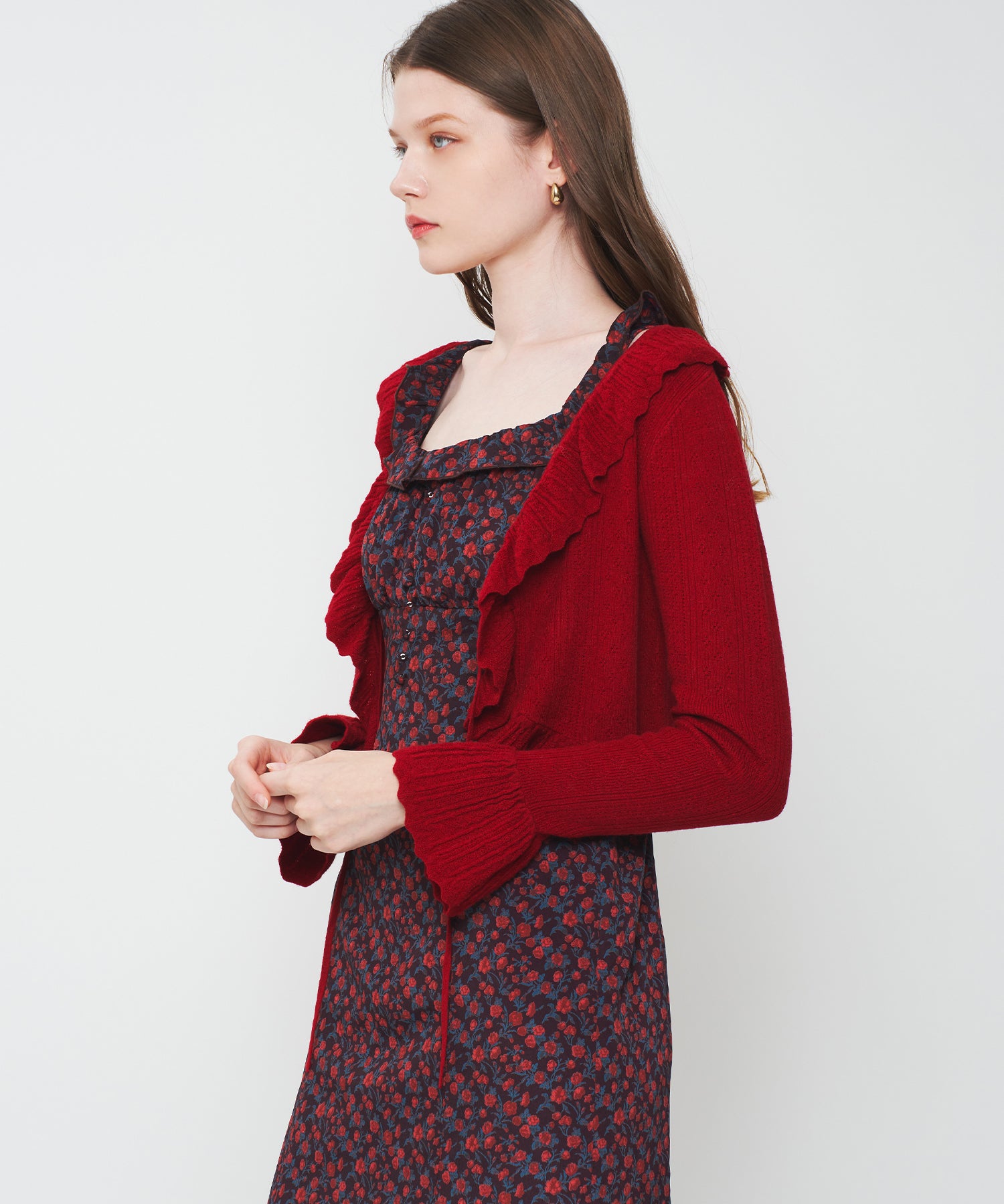 アイレットフリルニットカーディガン