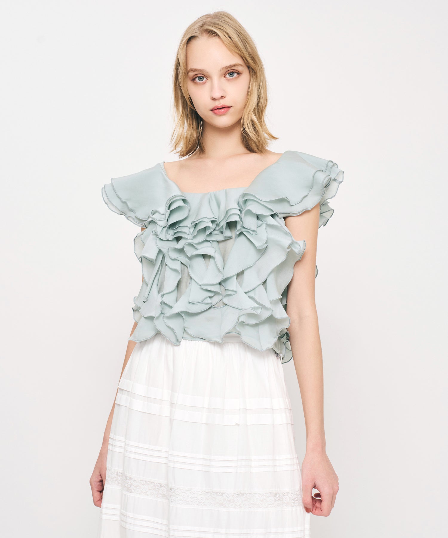 シアーフレアフリルブラウス