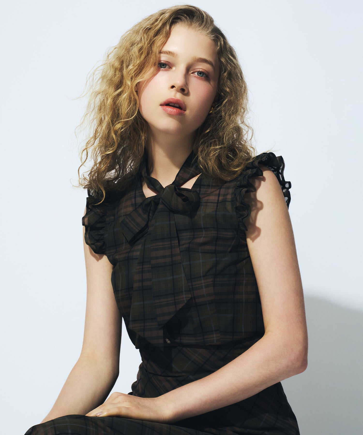 【予約】シアーチェックボウタイブラウス