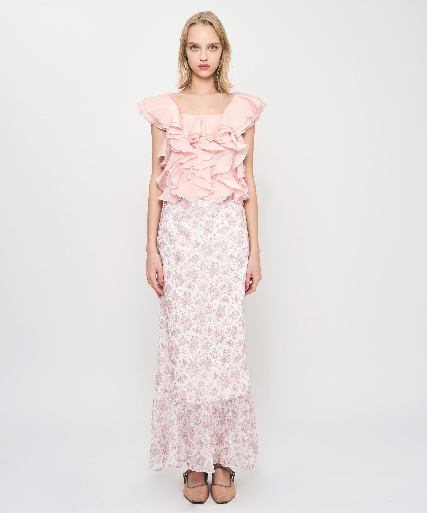 シアーフレアフリルブラウス