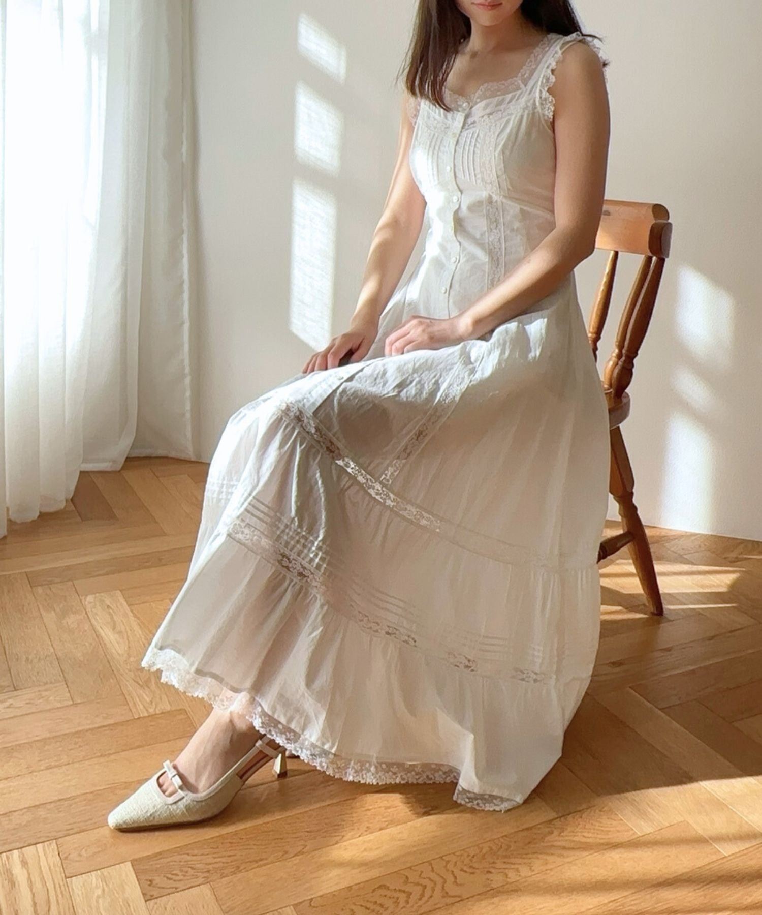 レースミックスフレアワンピース