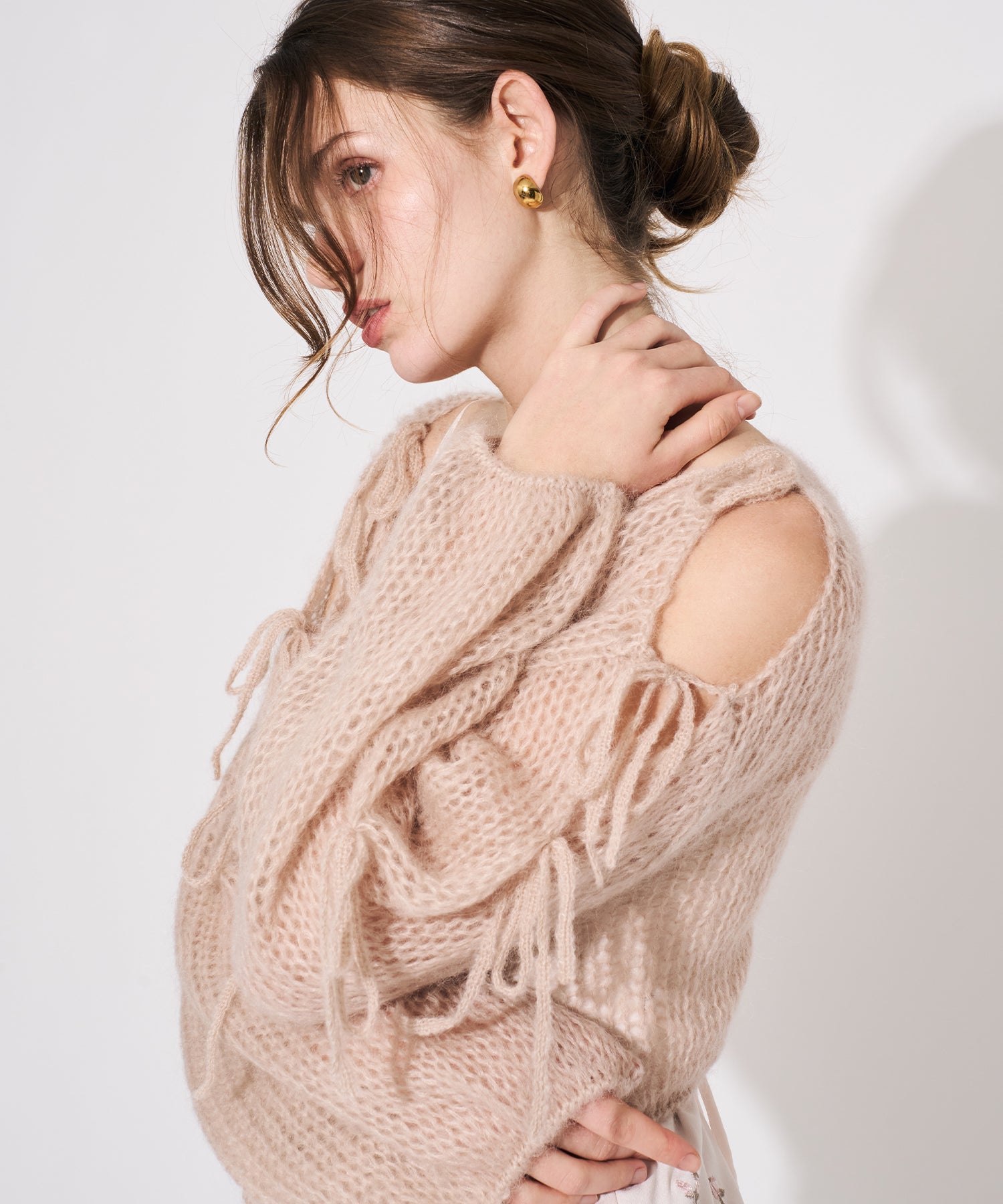 【予約】2WAYキッドモヘヤリボンスリーブニット
