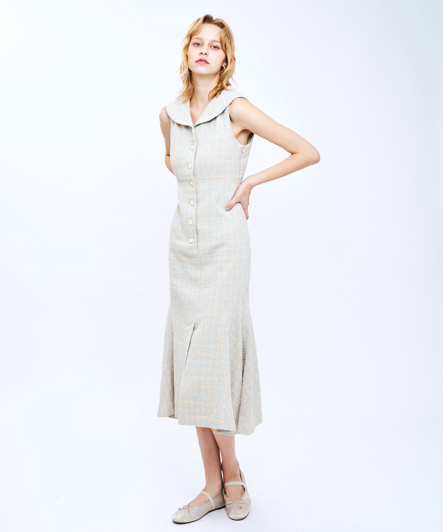 ドビーチェックセーラーカラーワンピース