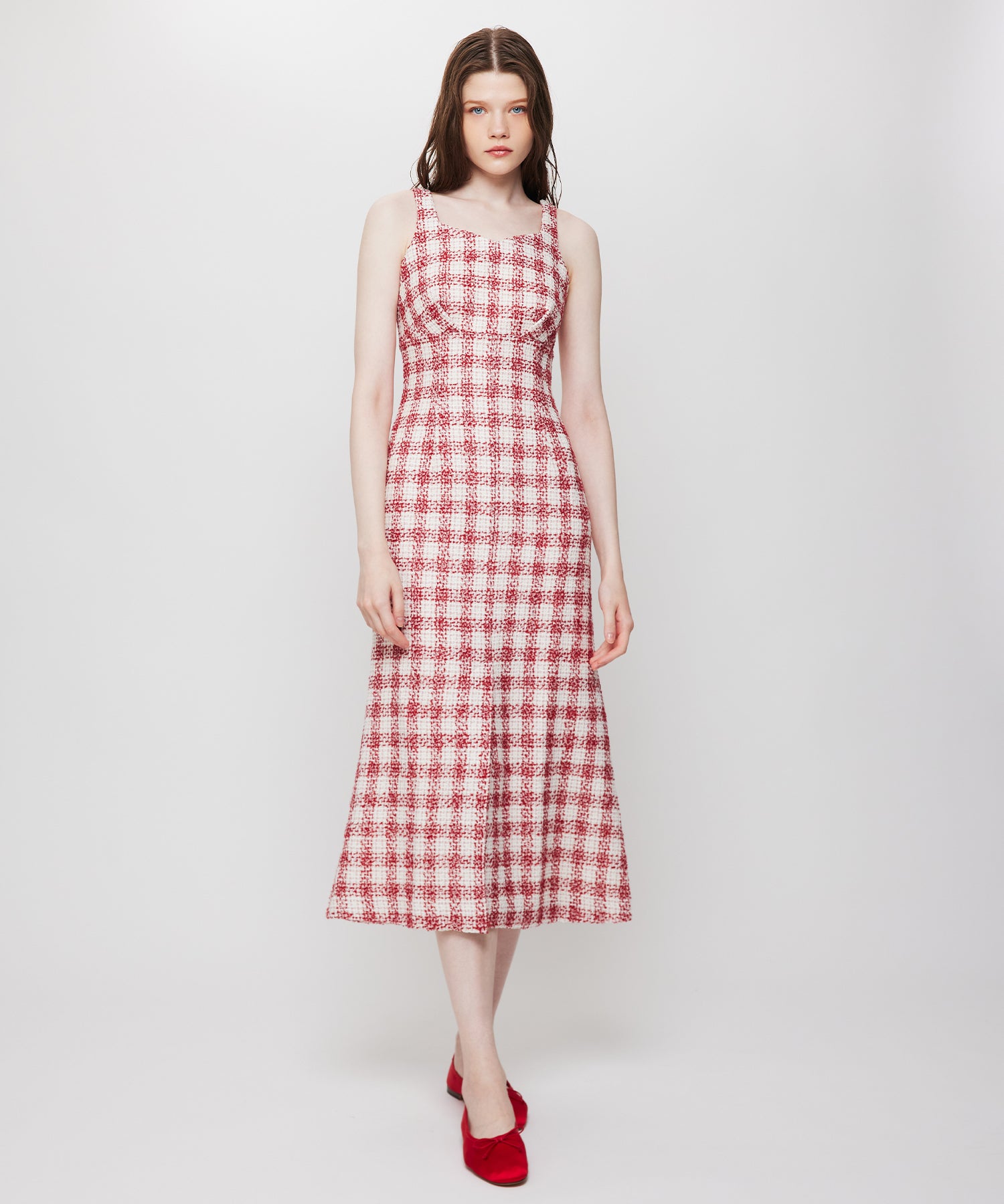 ループチェックサロペワンピース