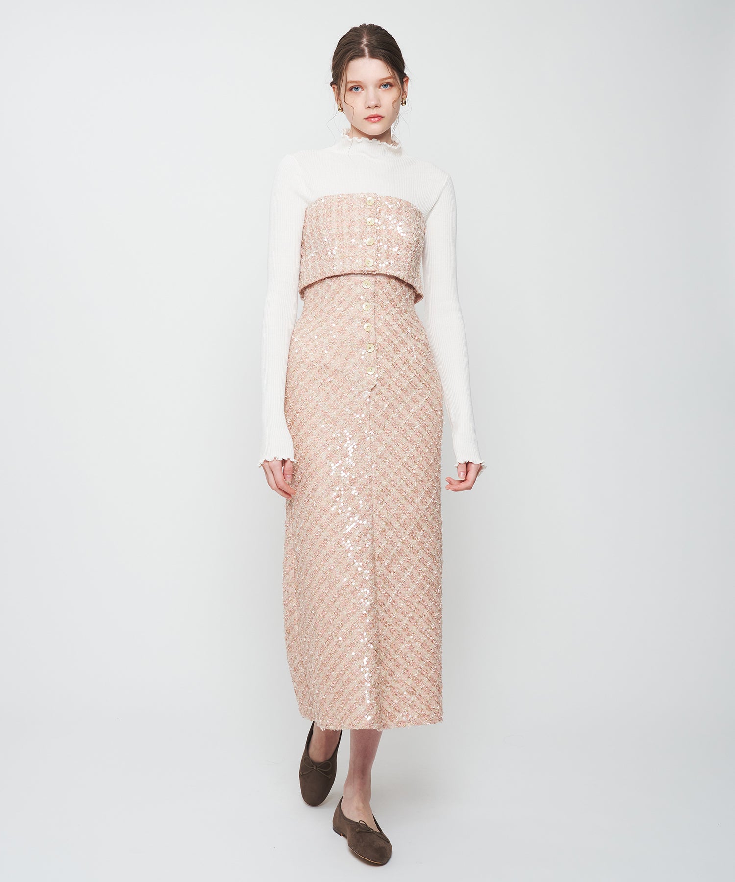 ハイネックリブニット