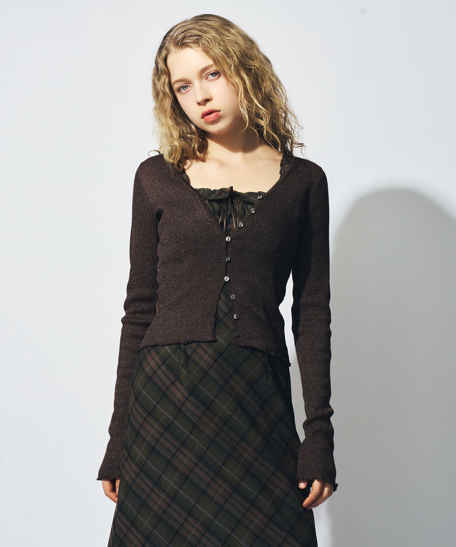 シアーリブニットカーディガン