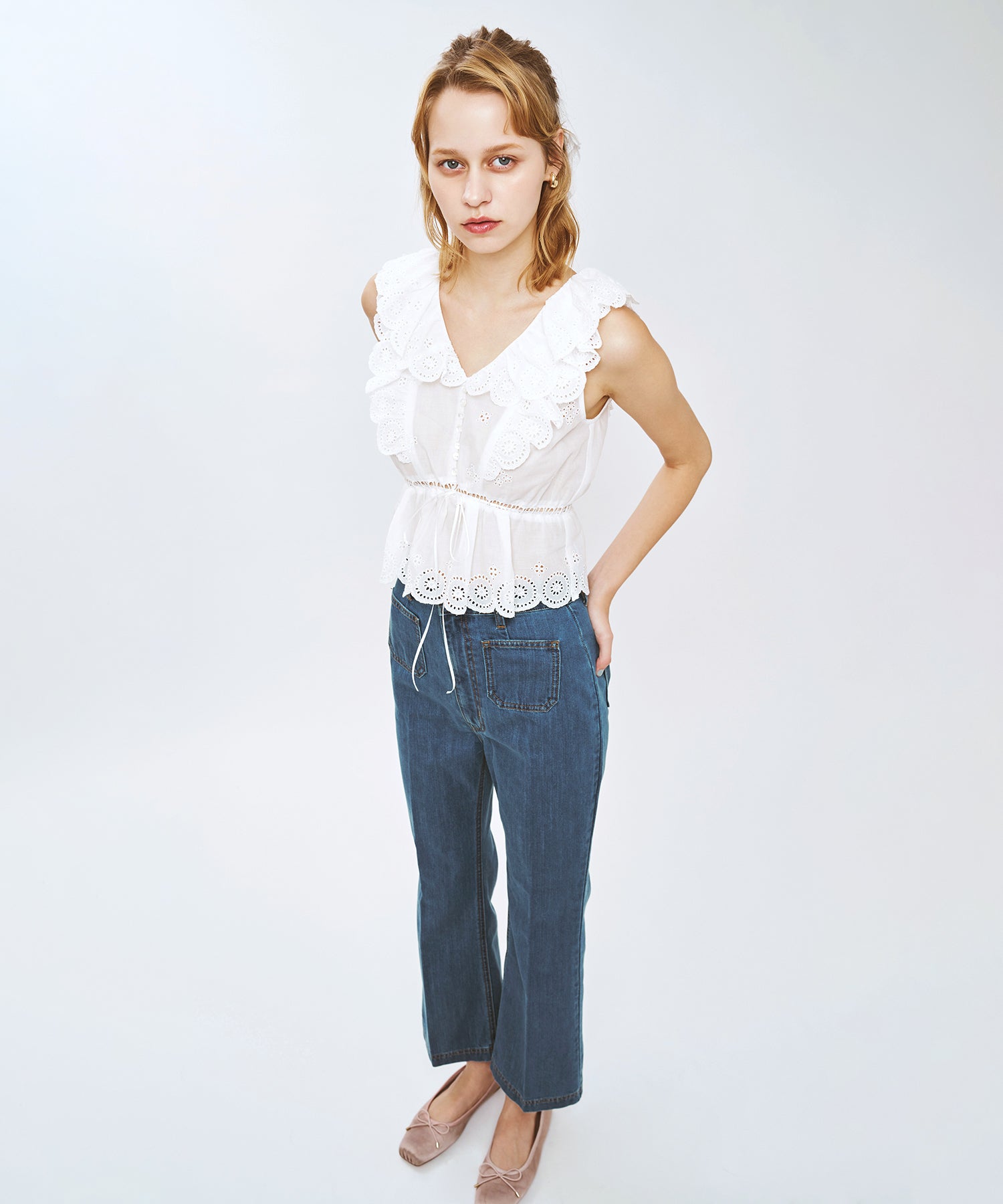 コットンボイルフラワーブラウス