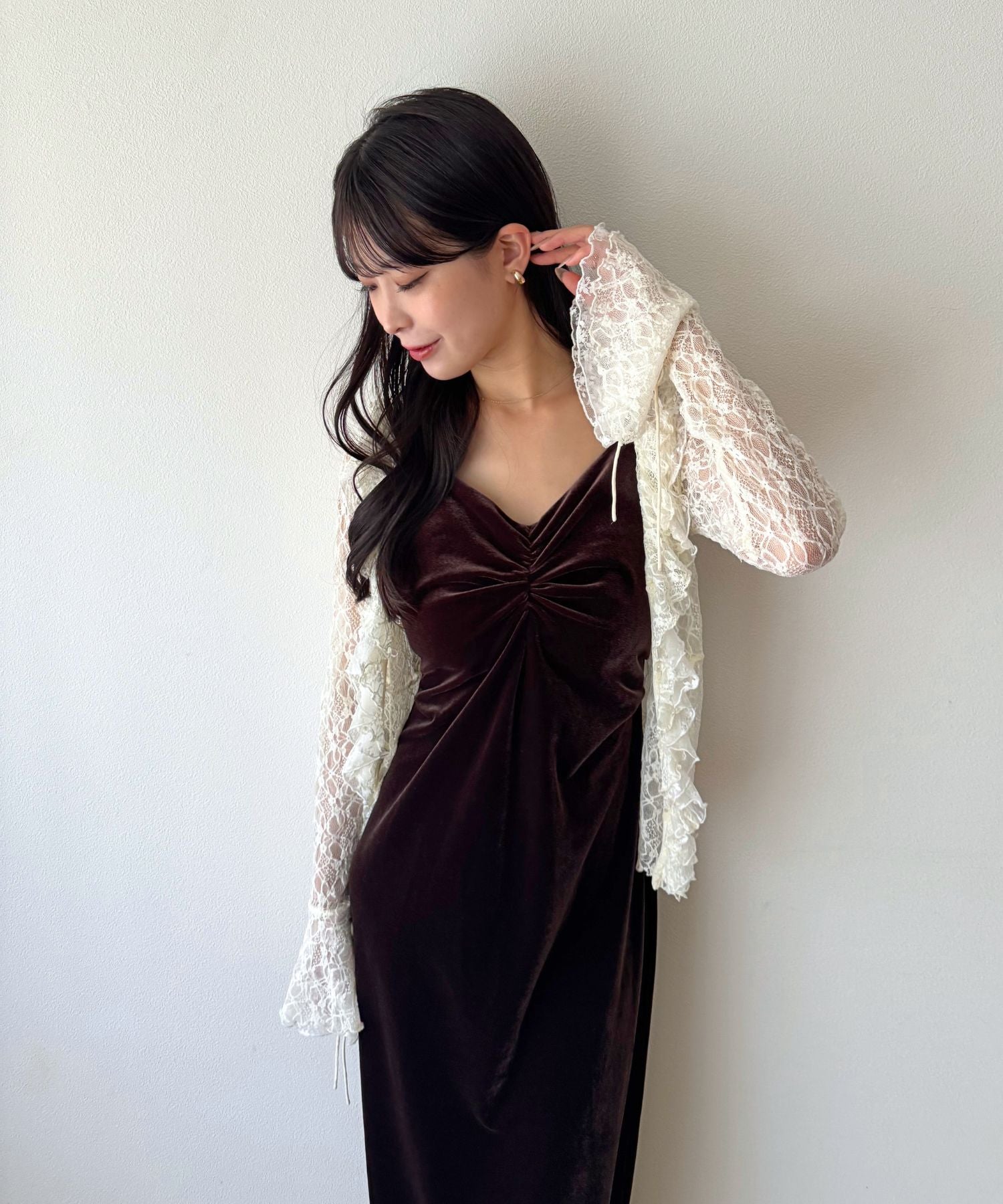 ベロアギャザーキャミワンピース