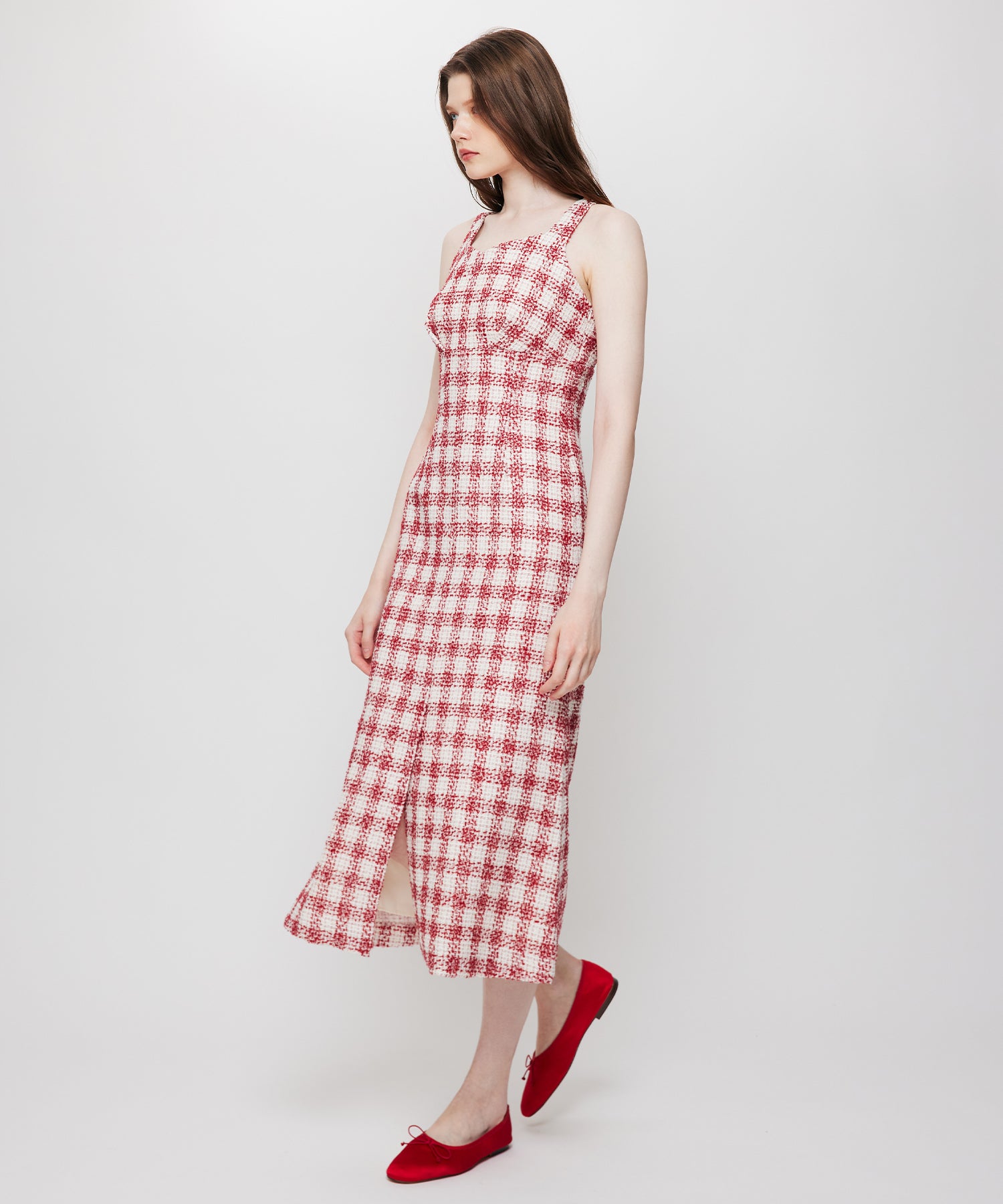 ループチェックサロペワンピース