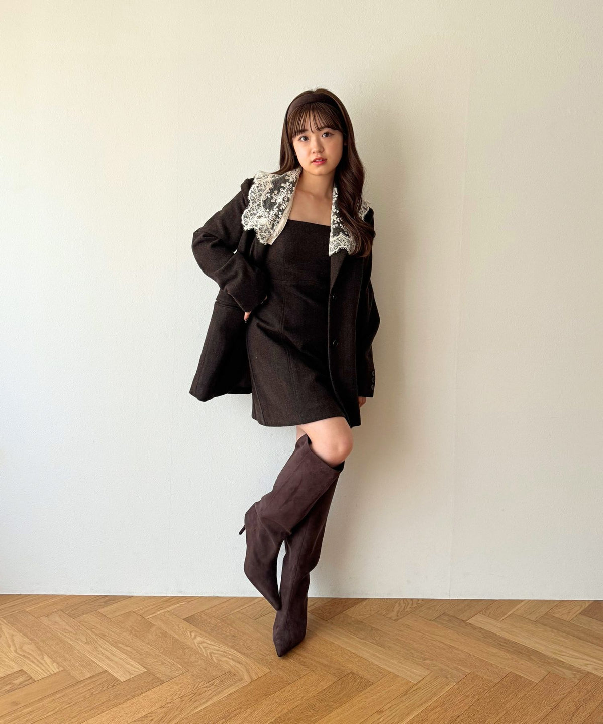 ウールヘリンボーンミニワンピース