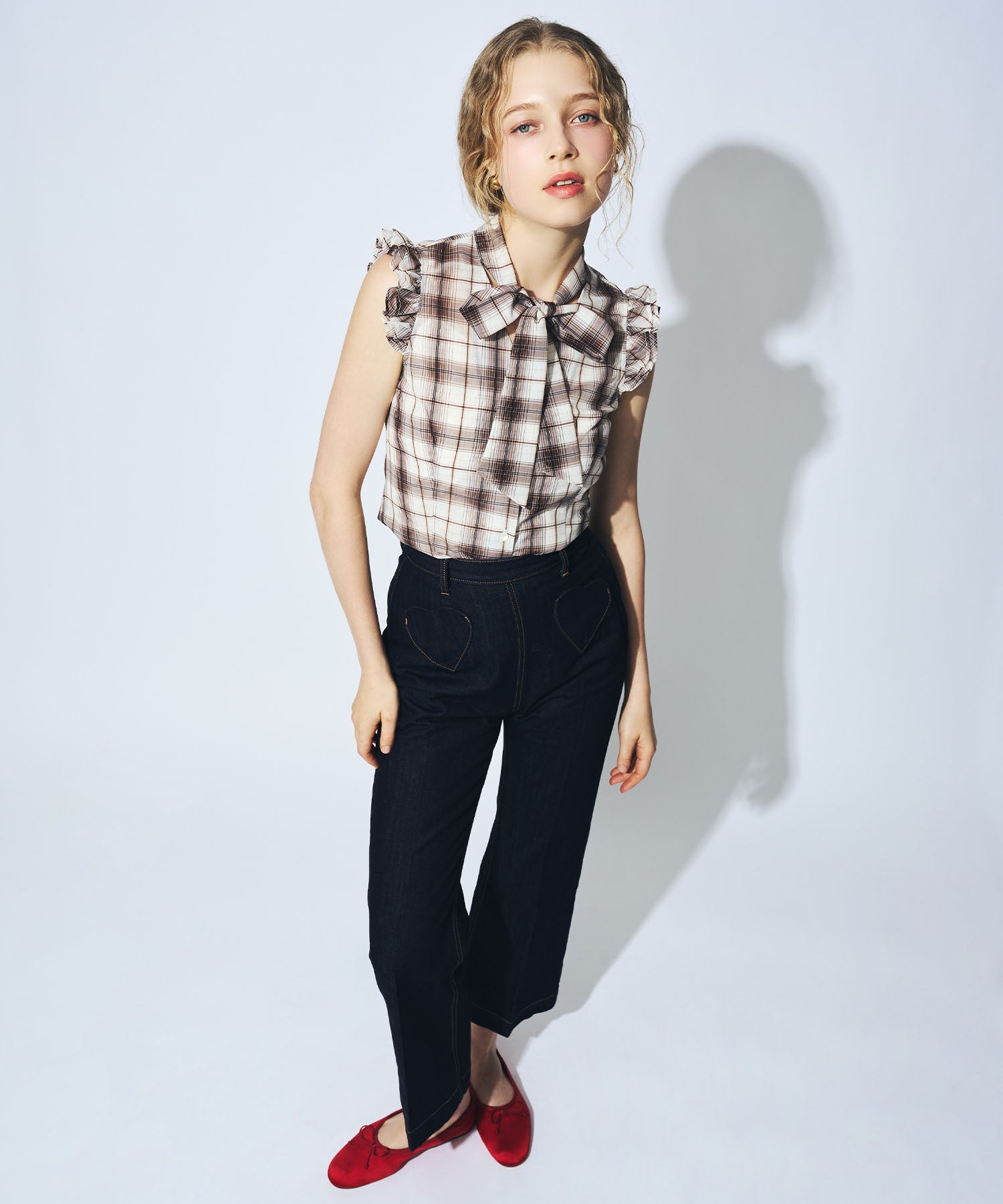 【予約】シアーチェックボウタイブラウス