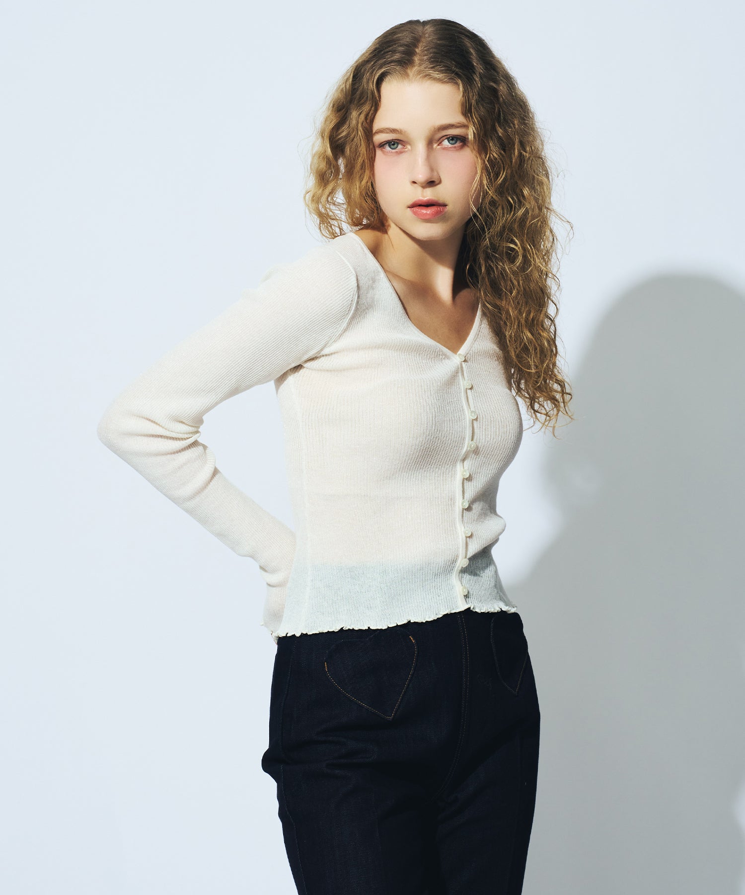 シアーリブニットカーディガン