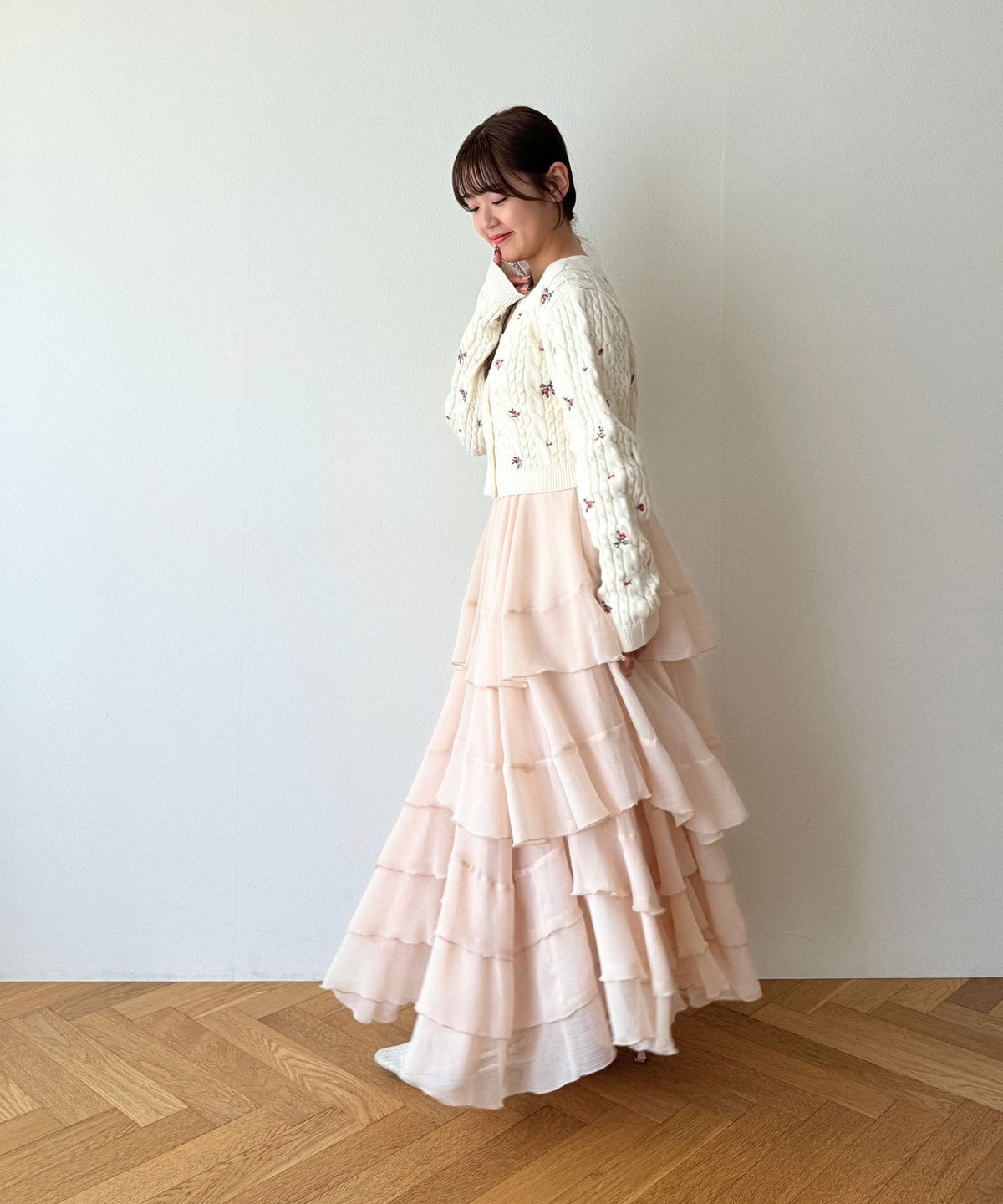 シフォン楊柳フリルティアードスカート