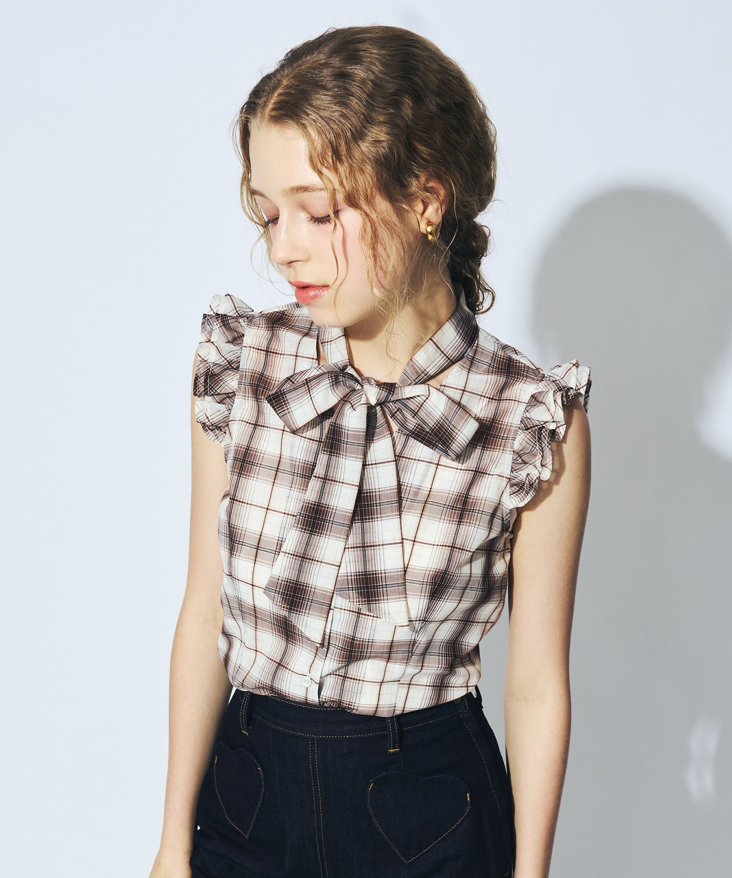 【予約】シアーチェックボウタイブラウス