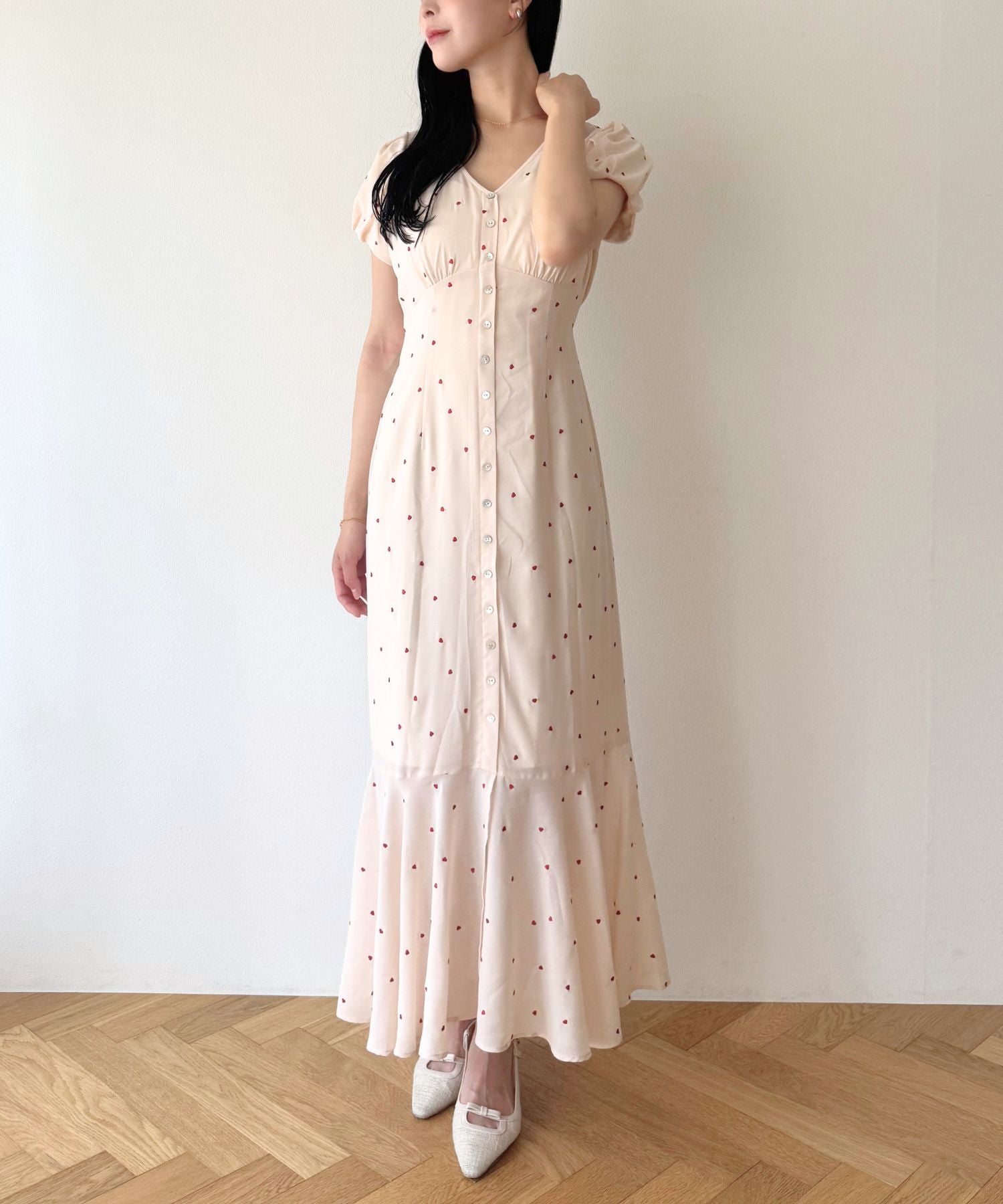 シフォンハート刺繍ワンピース