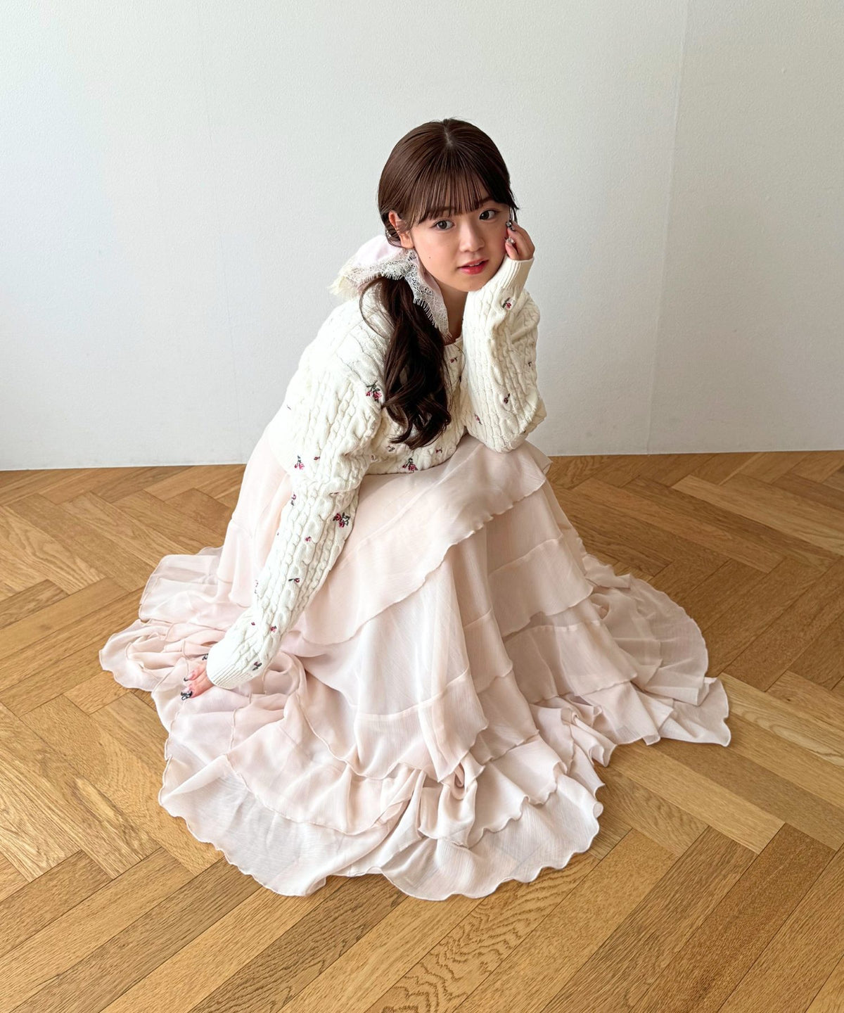 シフォン楊柳フリルティアードスカート