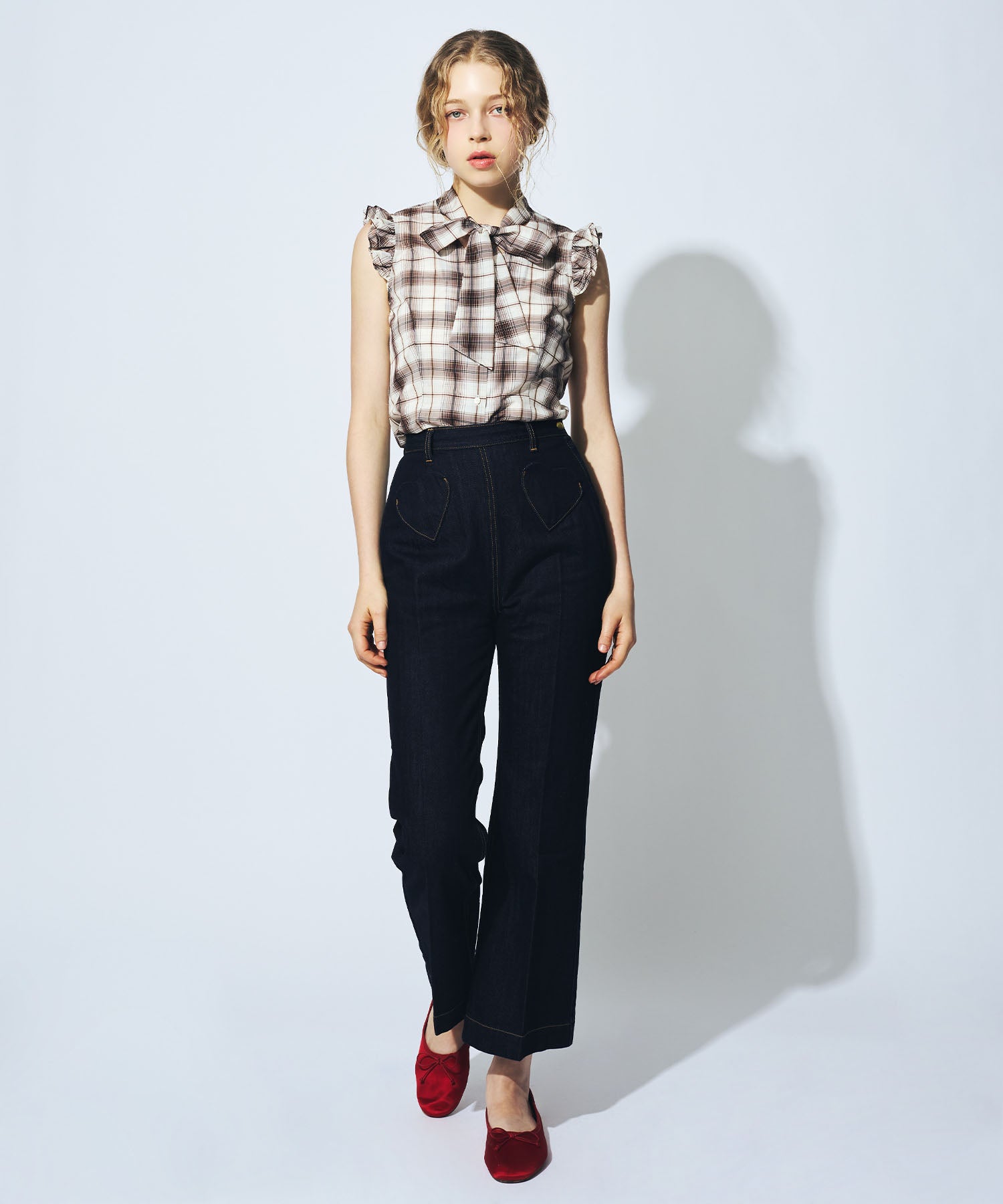 【予約】シアーチェックボウタイブラウス