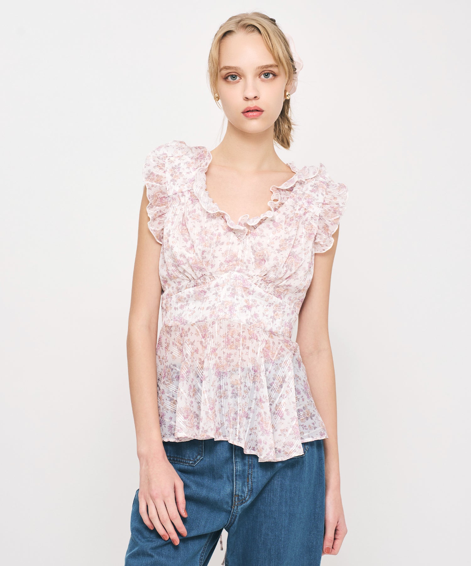 フルールラメシフォンフリルブラウス