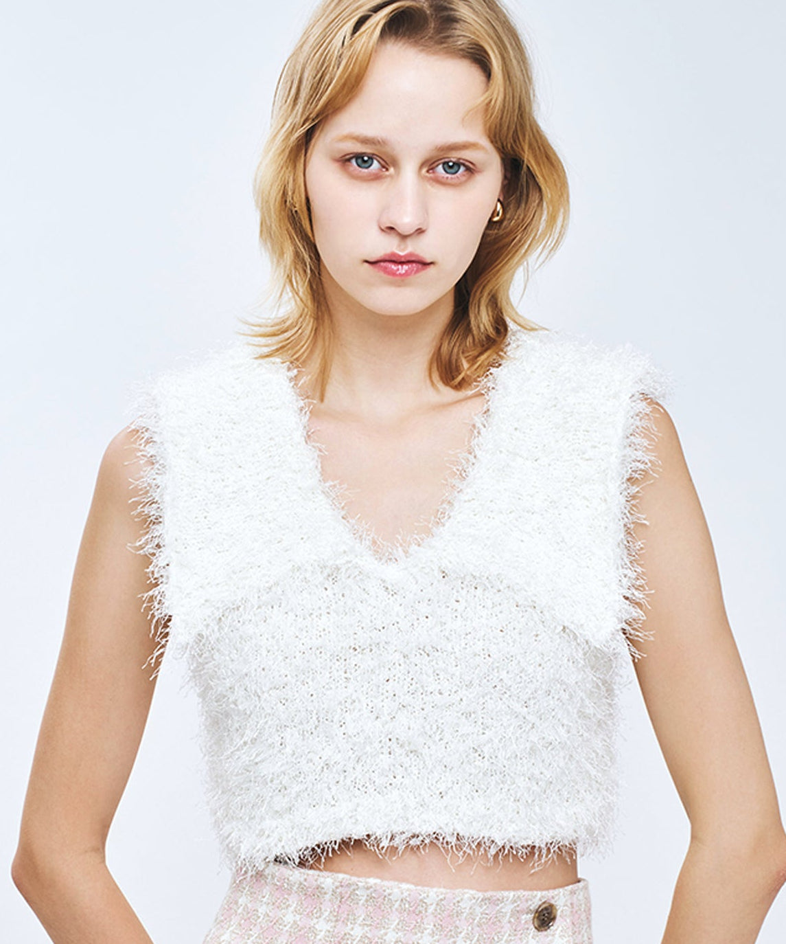 【予約】リボンシャギーカラーニット