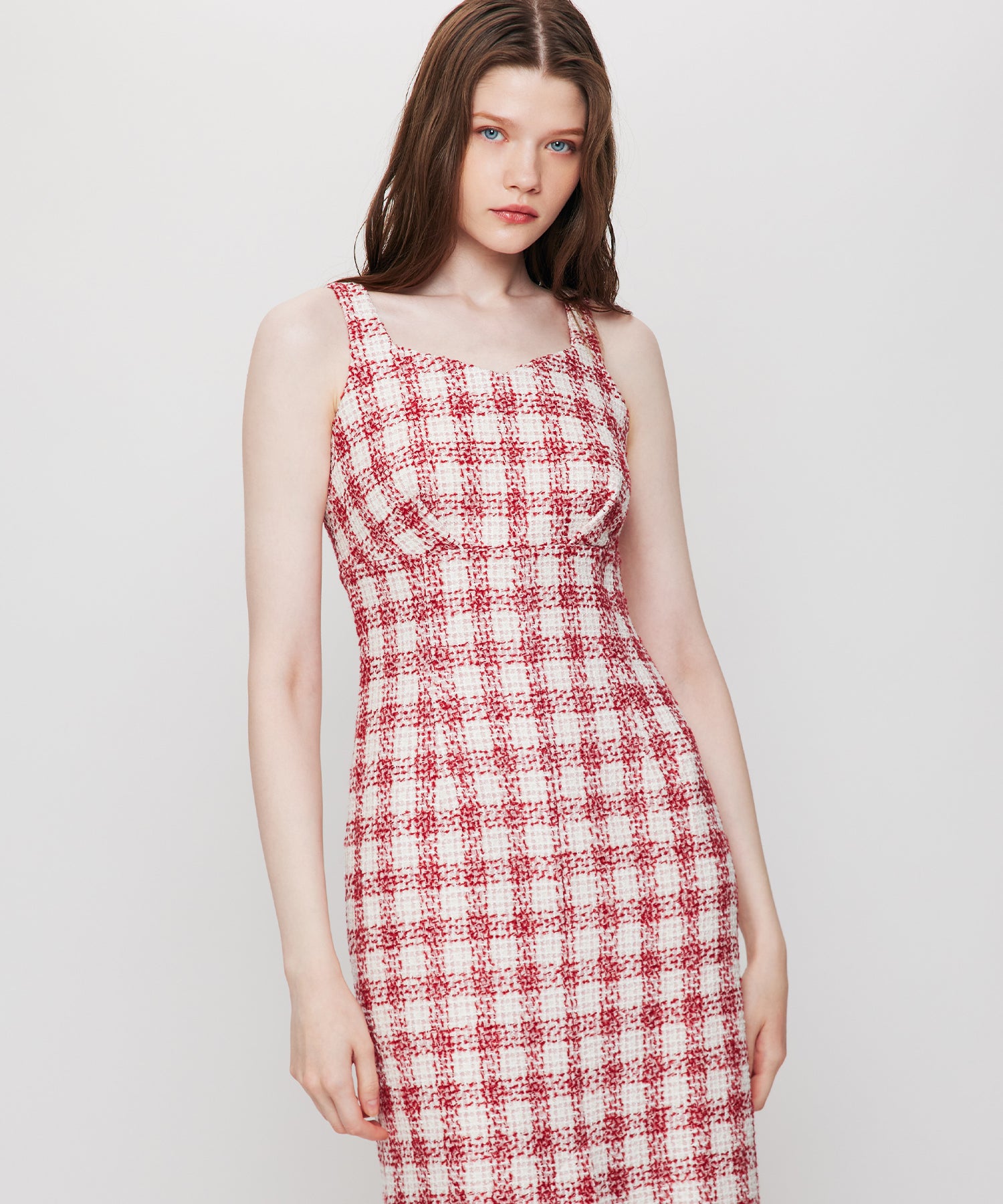 ループチェックサロペワンピース