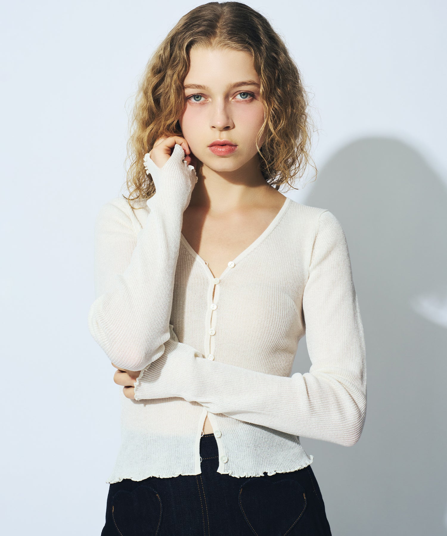 シアーリブニットカーディガン