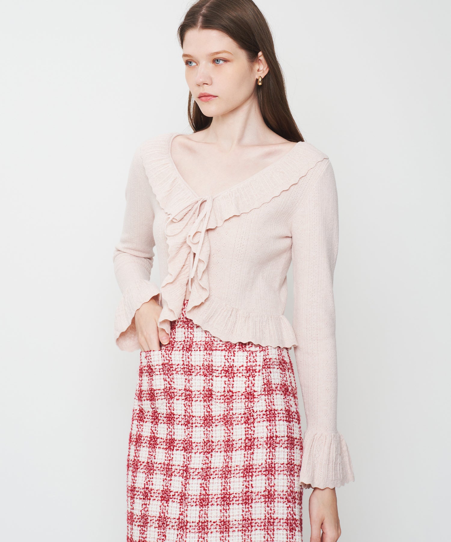 アイレットフリルニットカーディガン