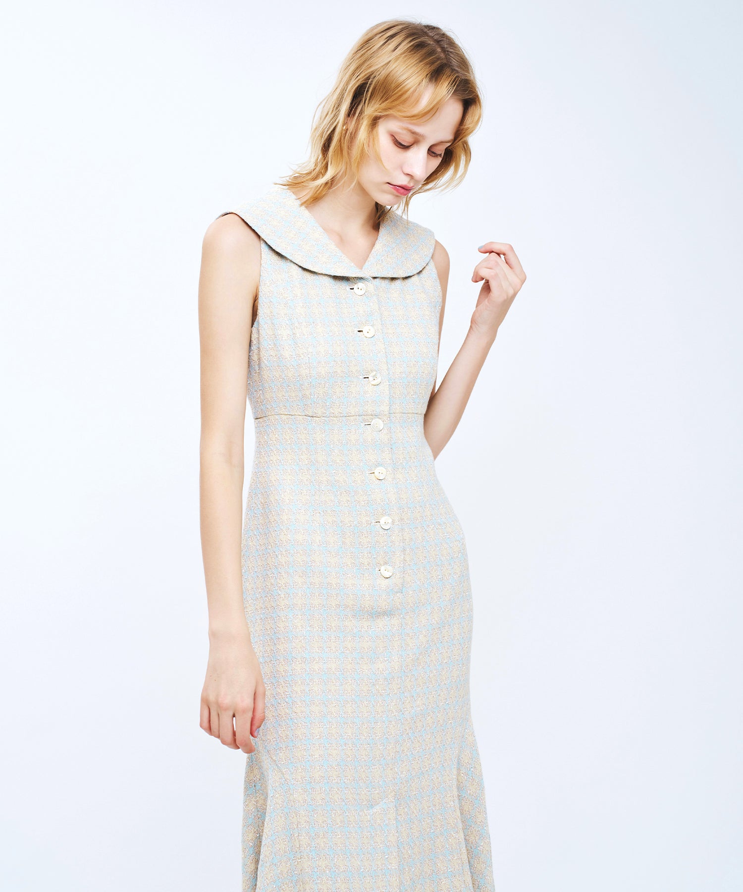 ドビーチェックセーラーカラーワンピース