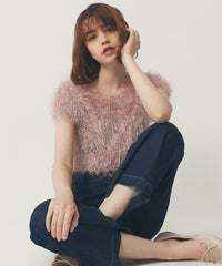 ラメシャギーショートニット