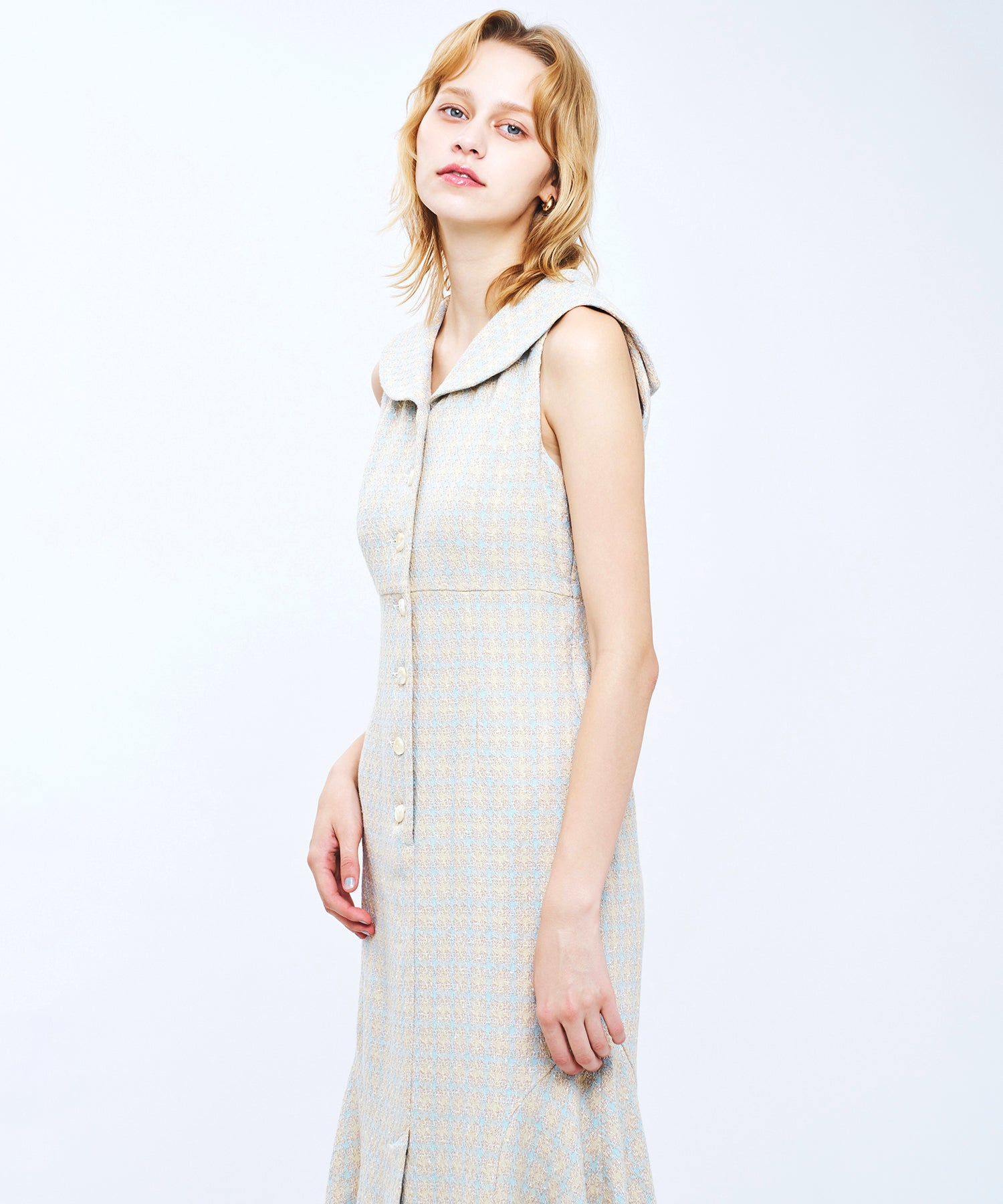 ドビーチェックセーラーカラーワンピース