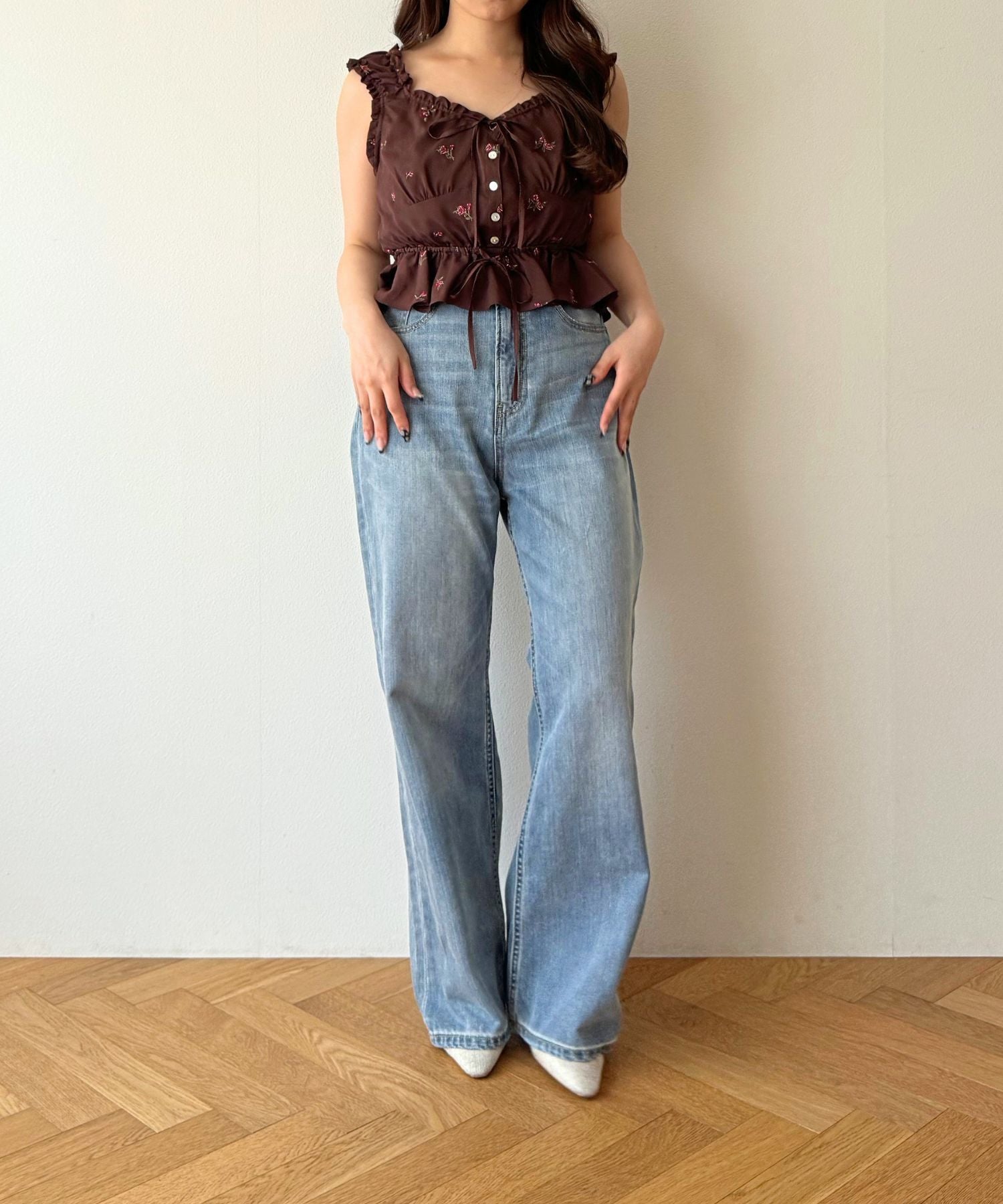 ハイウエストワイドデニムパンツ