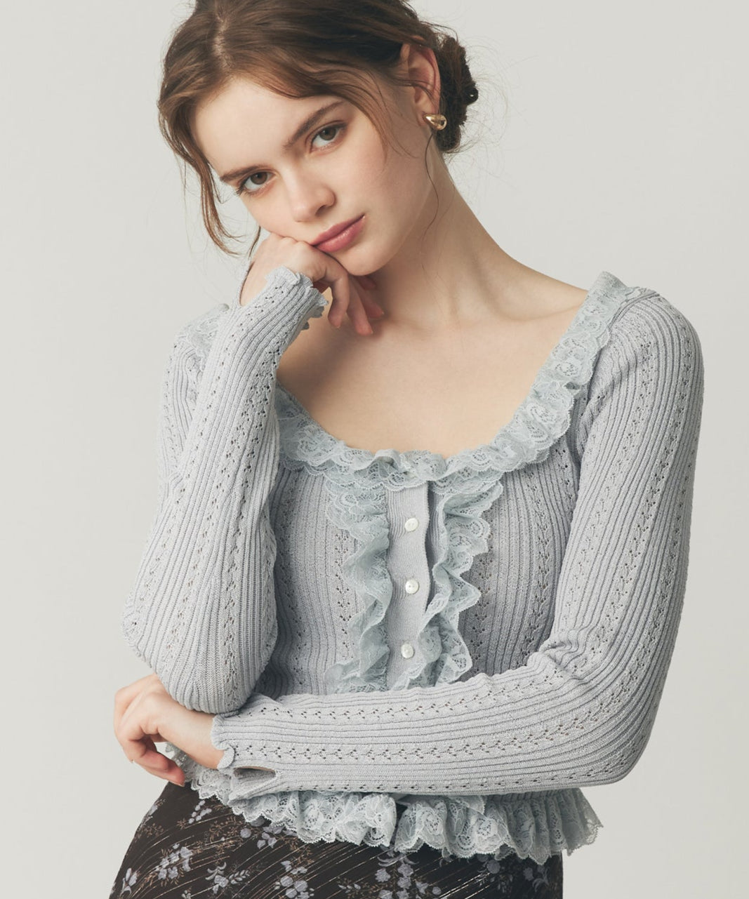 アイレットレースニットカーディガン