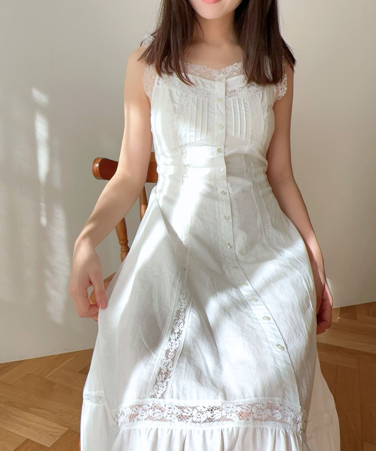 レースミックスフレアワンピース