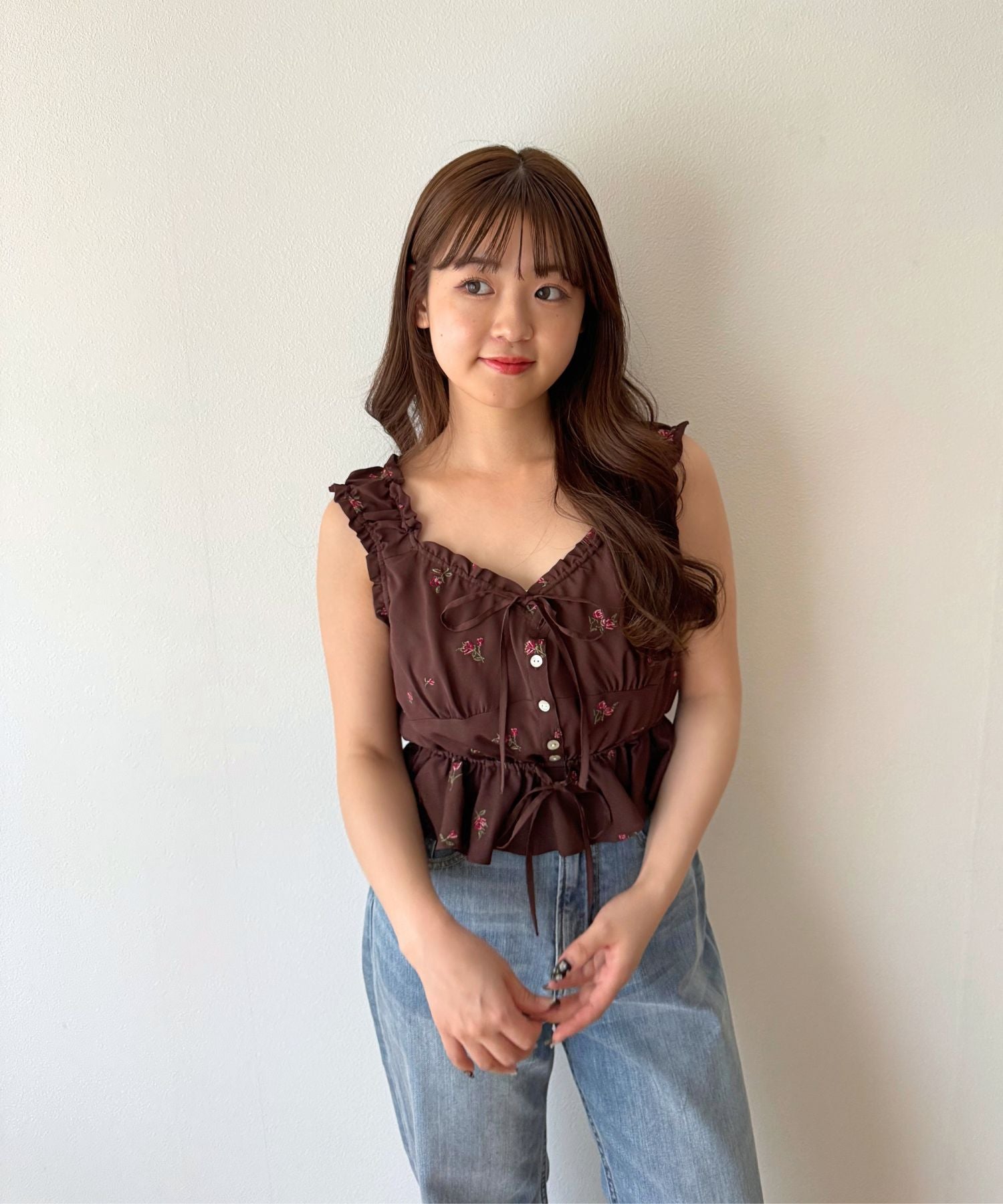 ローズ刺繍ギャザーブラウス