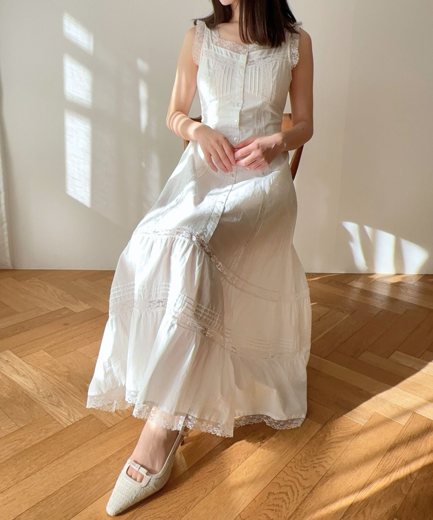 レースミックスフレアワンピース