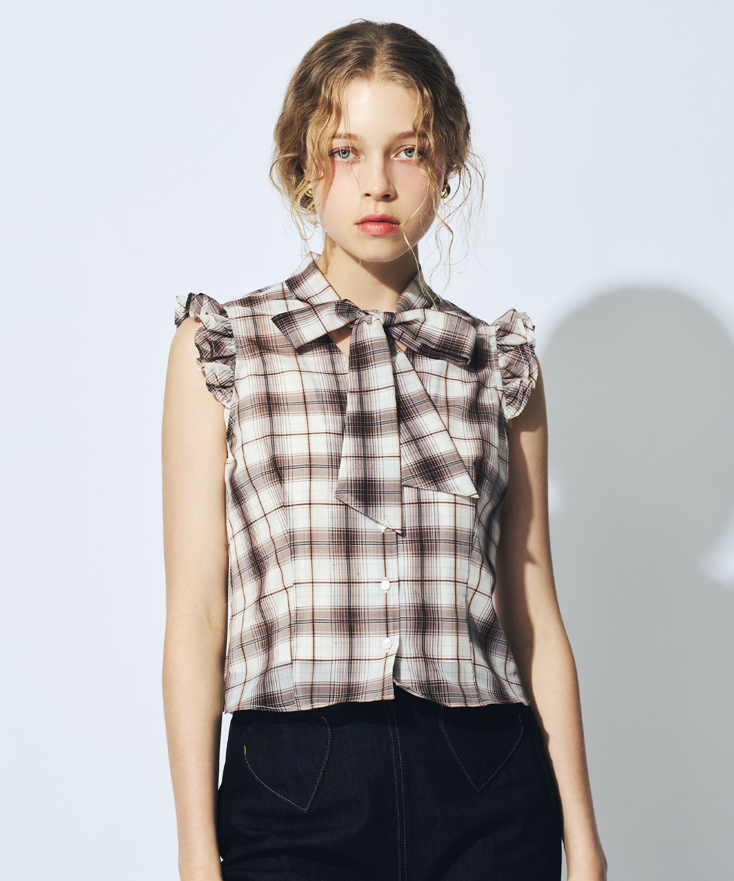 【予約】シアーチェックボウタイブラウス