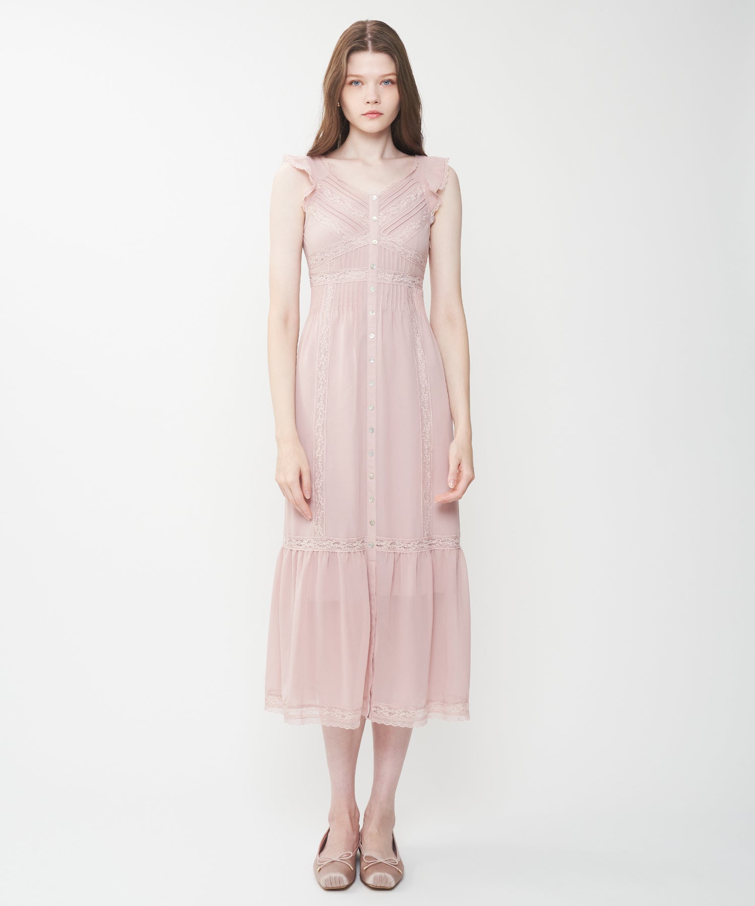 シフォンレースピンタックワンピース