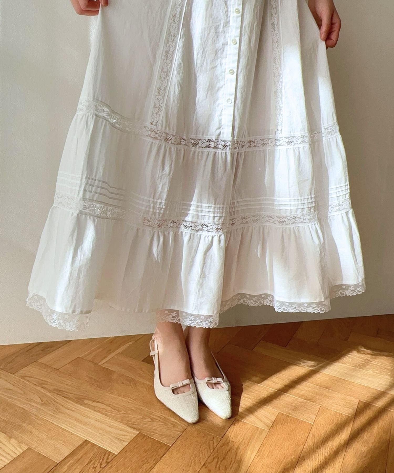 レースミックスフレアワンピース