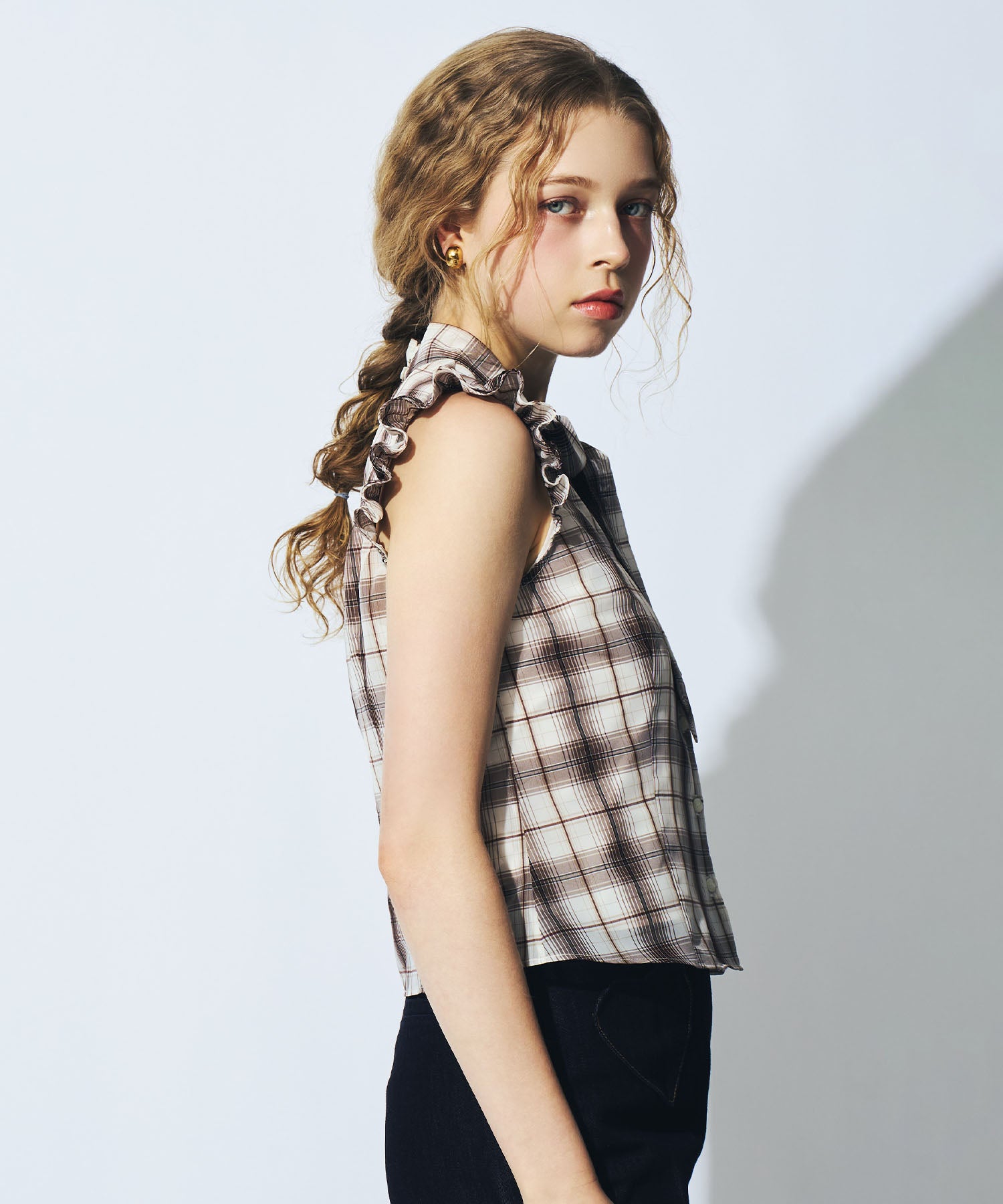 【予約】シアーチェックボウタイブラウス