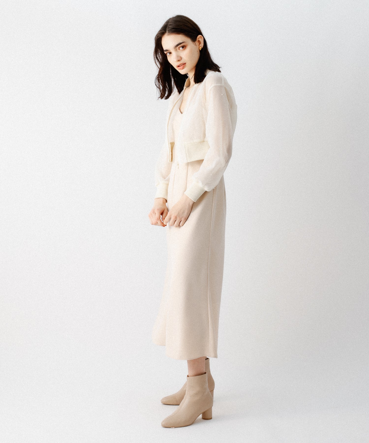 迷你珍珠薄紗束腰外套