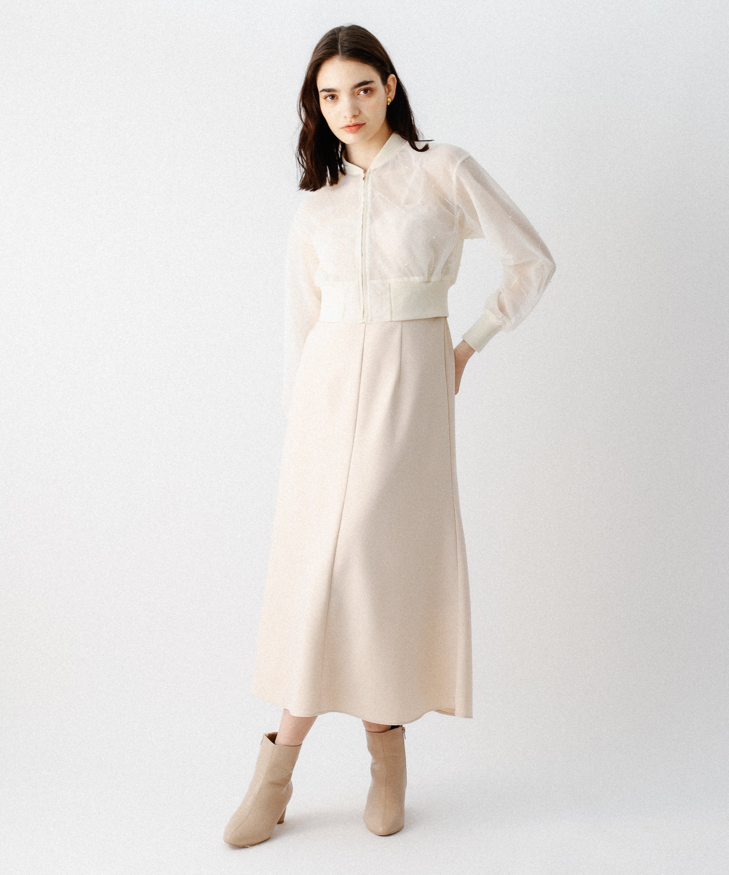 迷你珍珠薄紗束腰外套