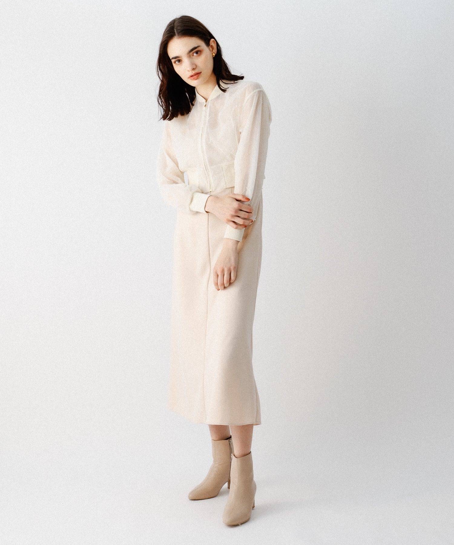 迷你珍珠薄紗束腰外套