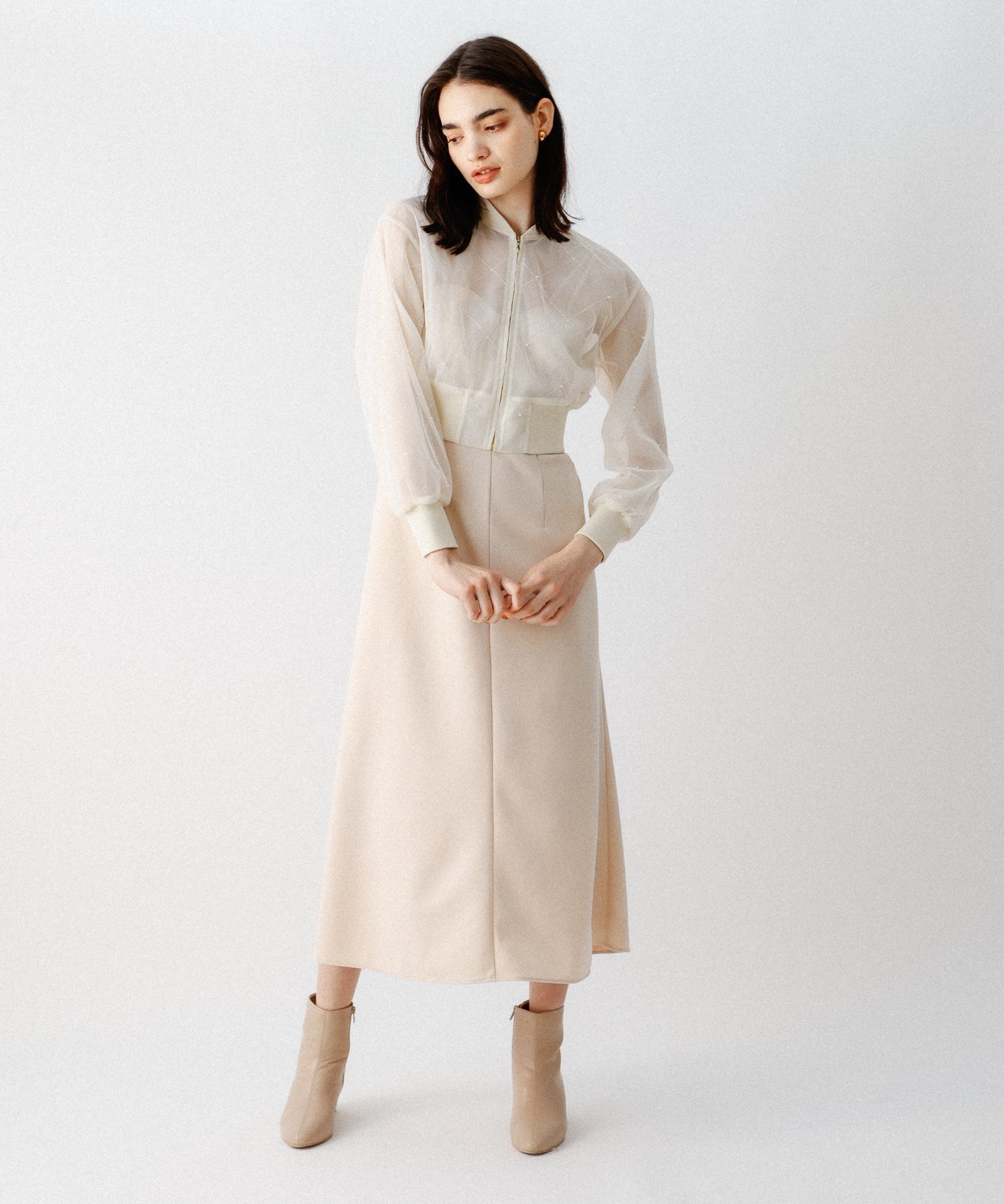 迷你珍珠薄紗束腰外套