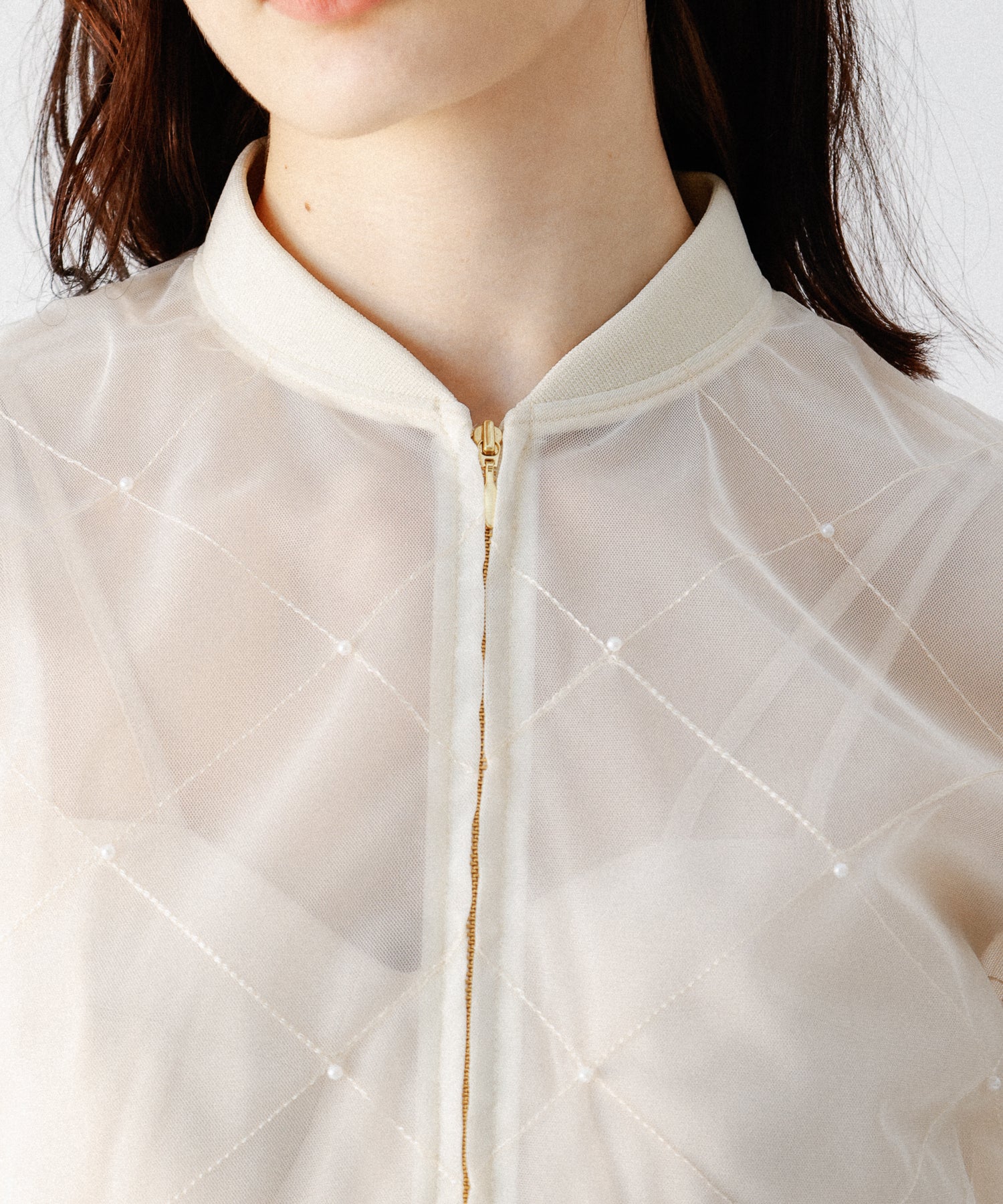 迷你珍珠薄紗束腰外套