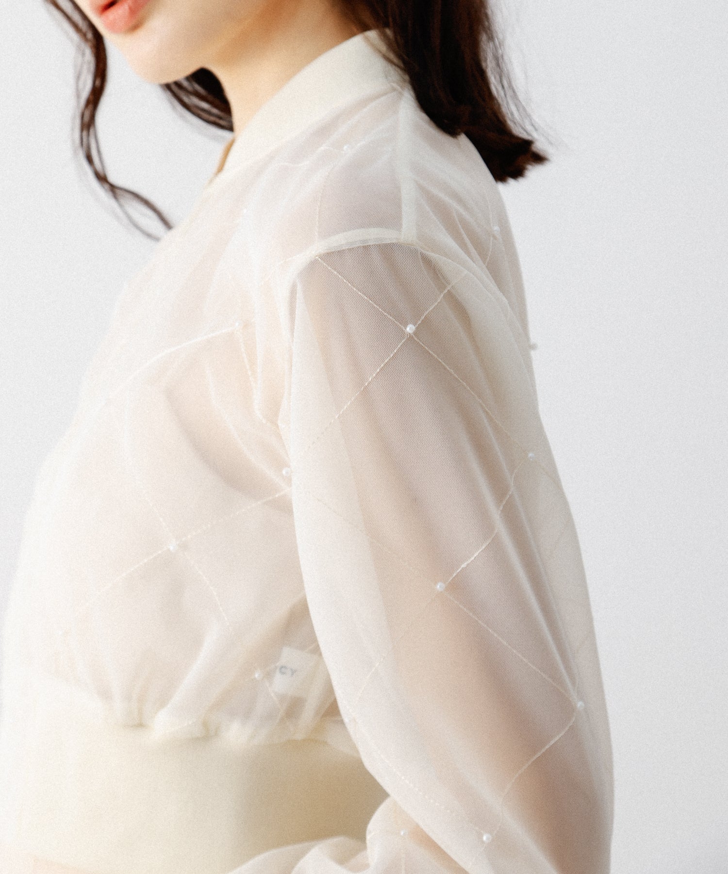 迷你珍珠薄紗束腰外套