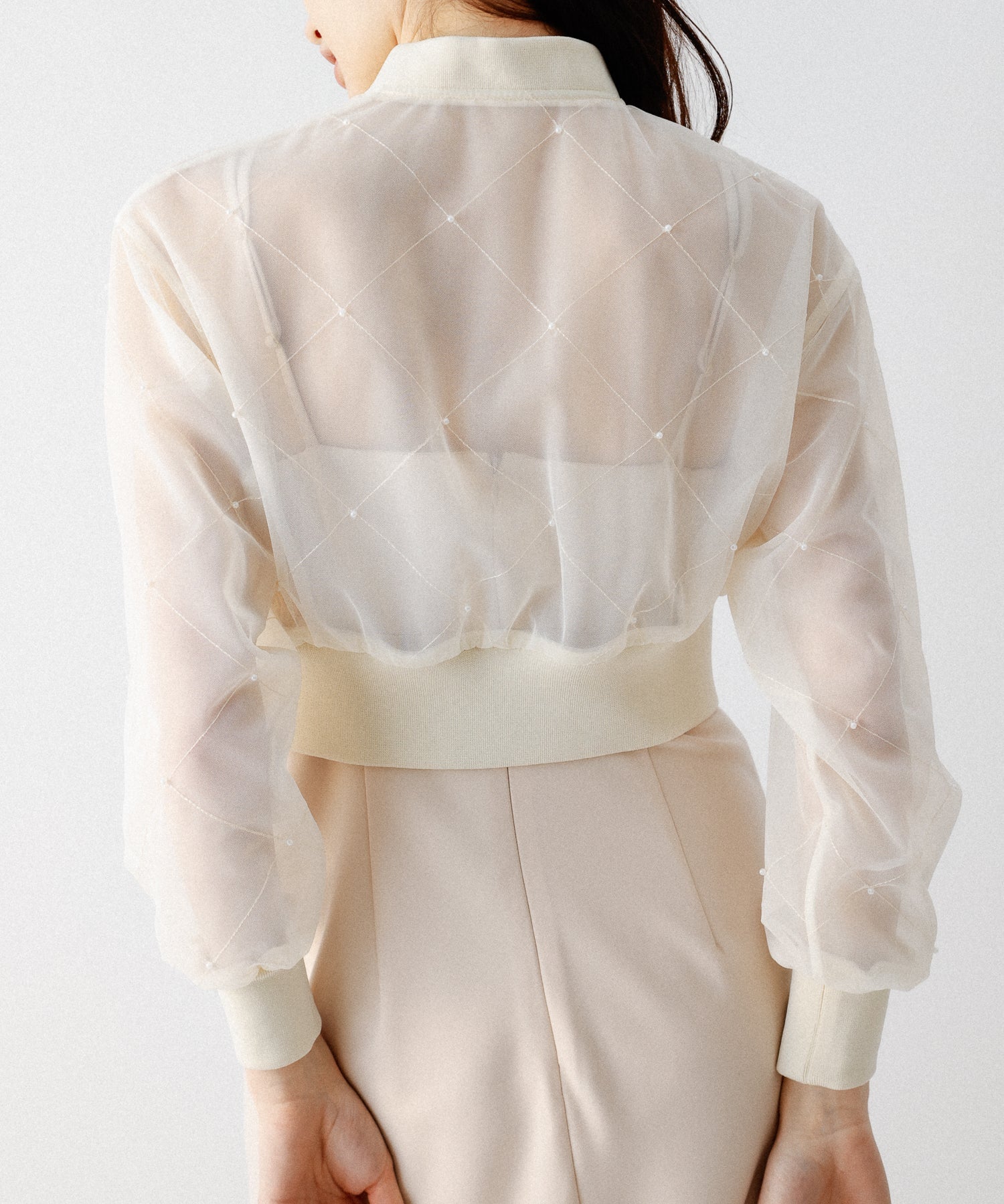 迷你珍珠薄紗束腰外套