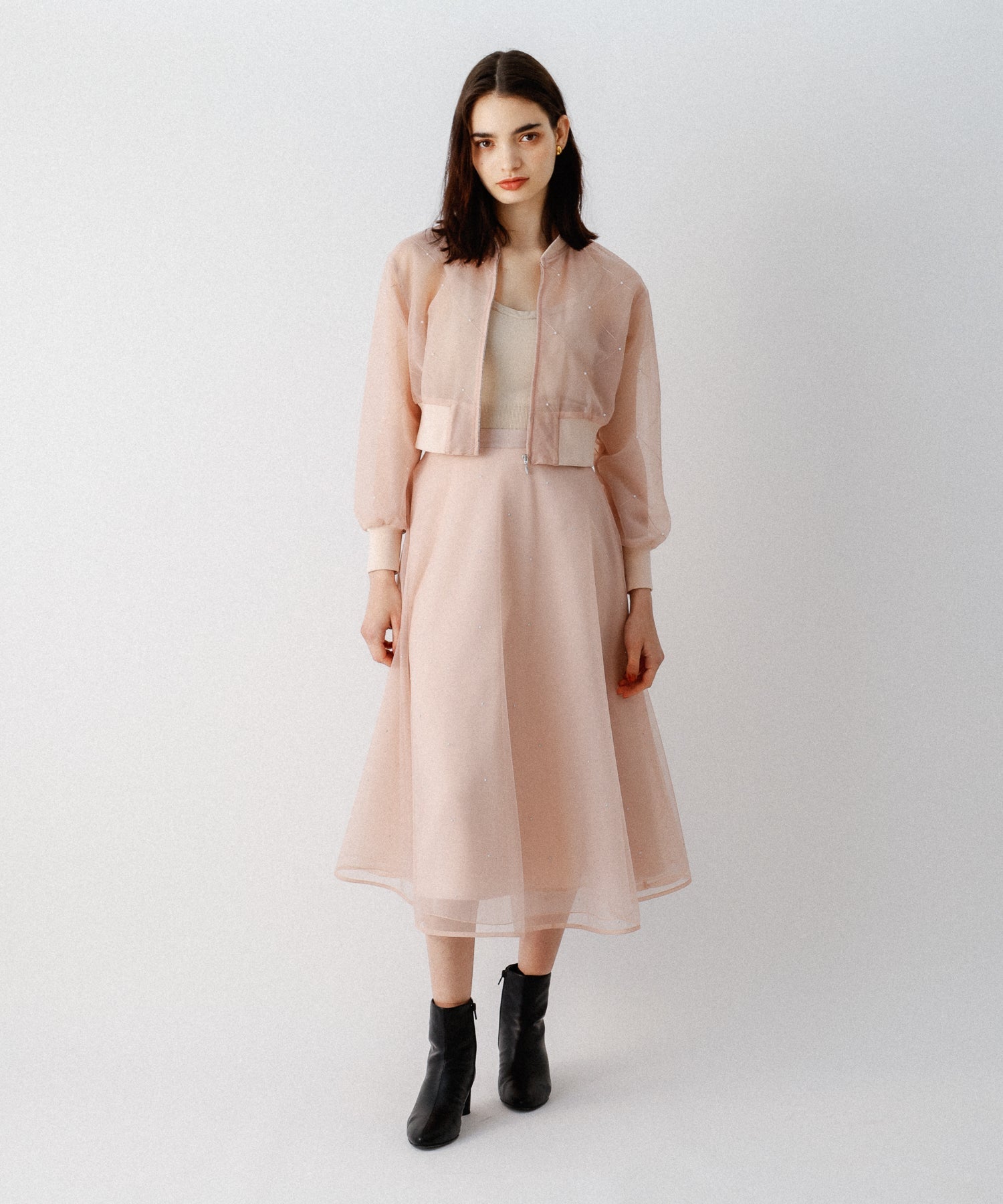 迷你珍珠薄紗束腰外套