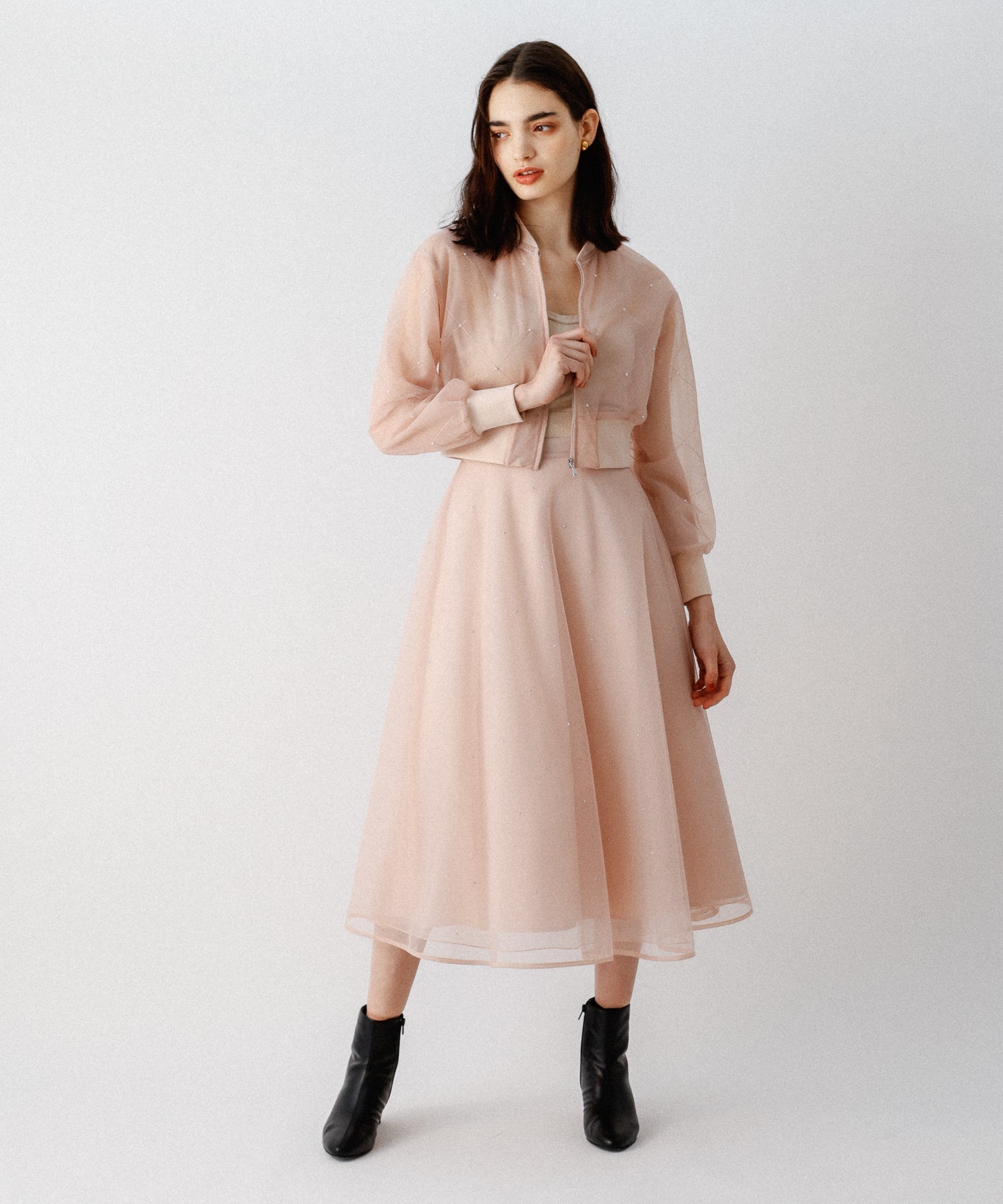 迷你珍珠薄紗束腰外套