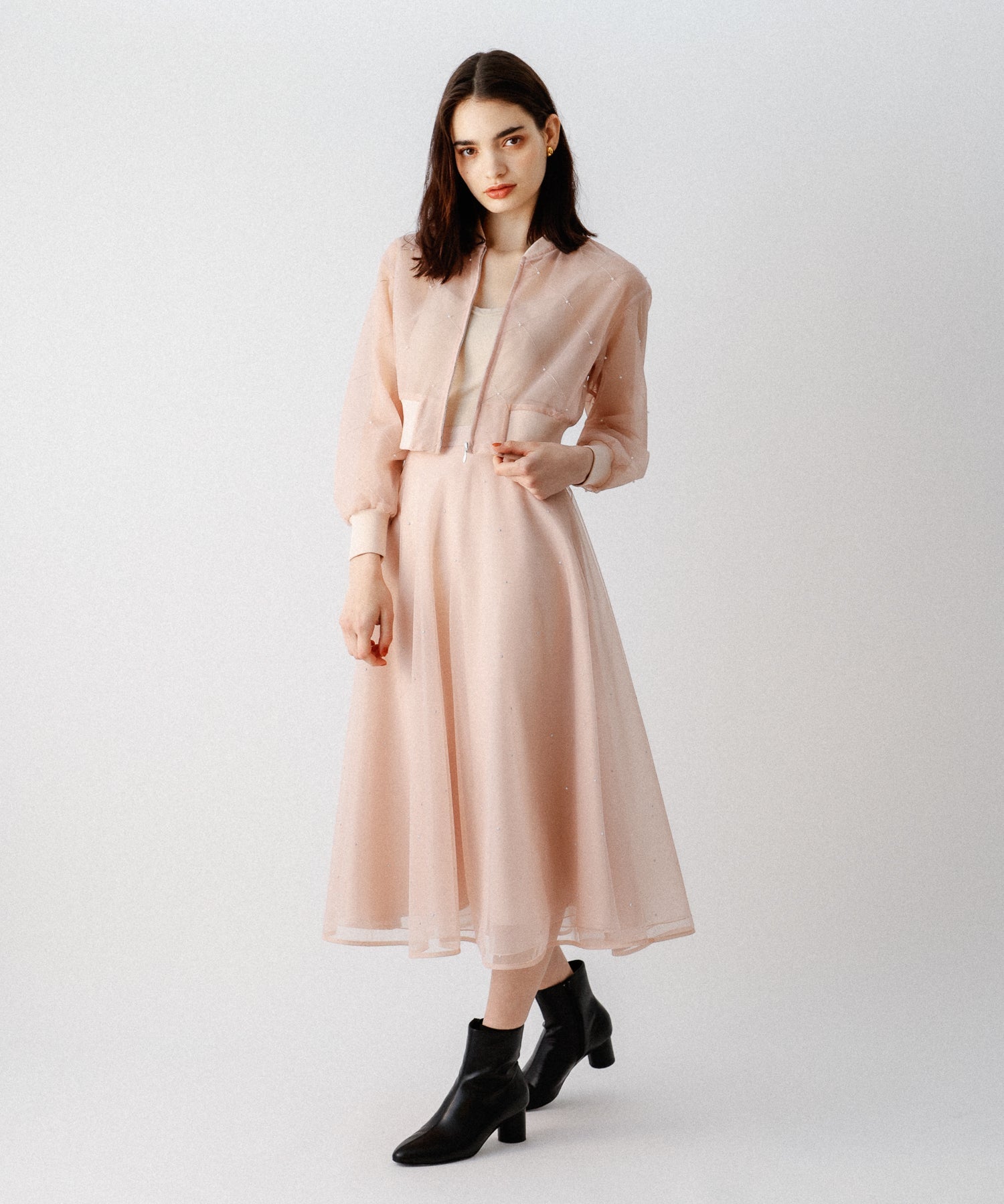 迷你珍珠薄紗束腰外套