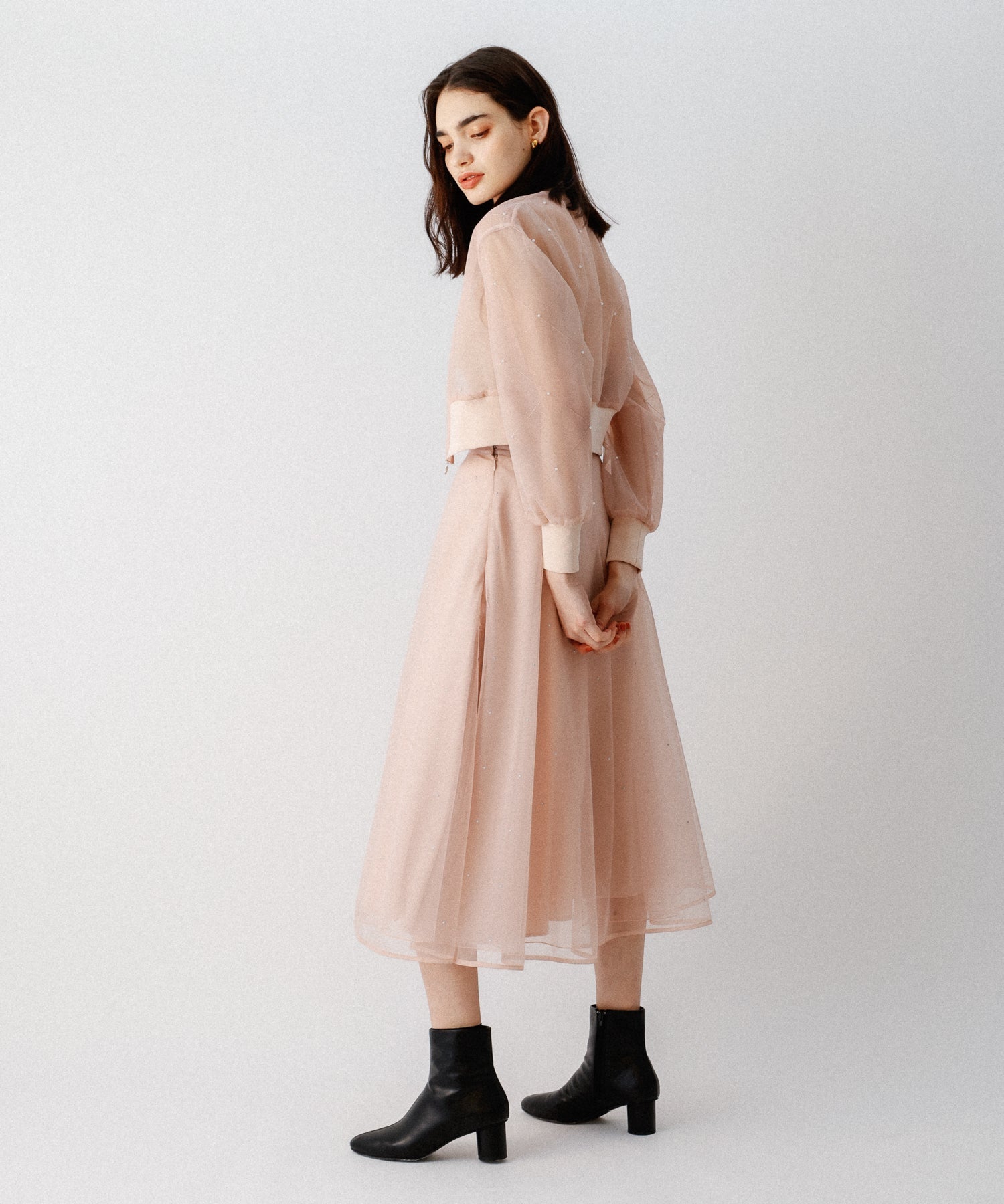 迷你珍珠薄紗束腰外套